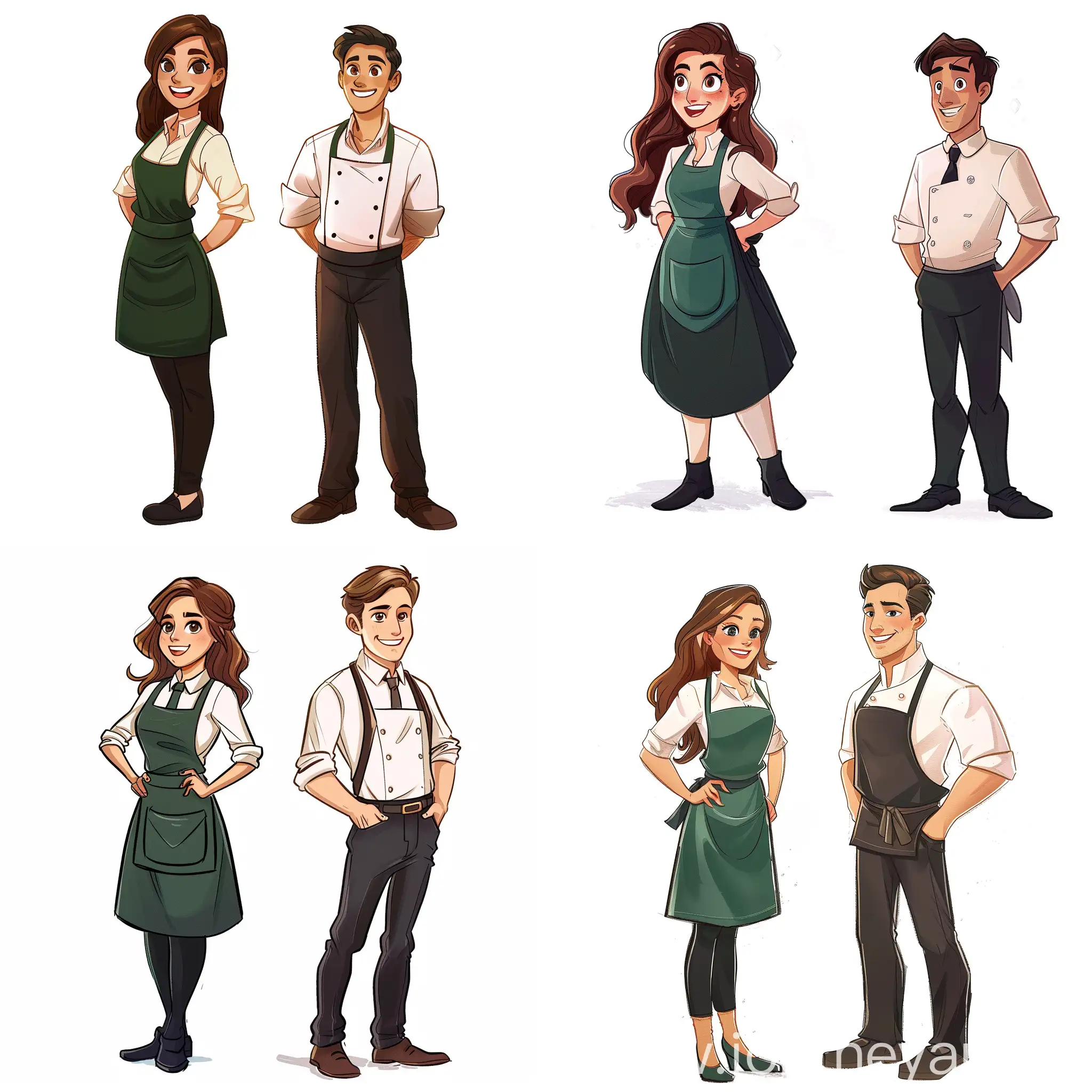 Cheerful-Waitress-and-Chef-in-Cartoon-Style-Attire