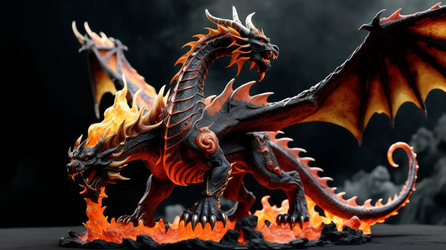Lavabreath is an ancient war dragon with a grand demeanor and a crown of horns, fused with a god lion with molten lava patterns. Ultra realistic.