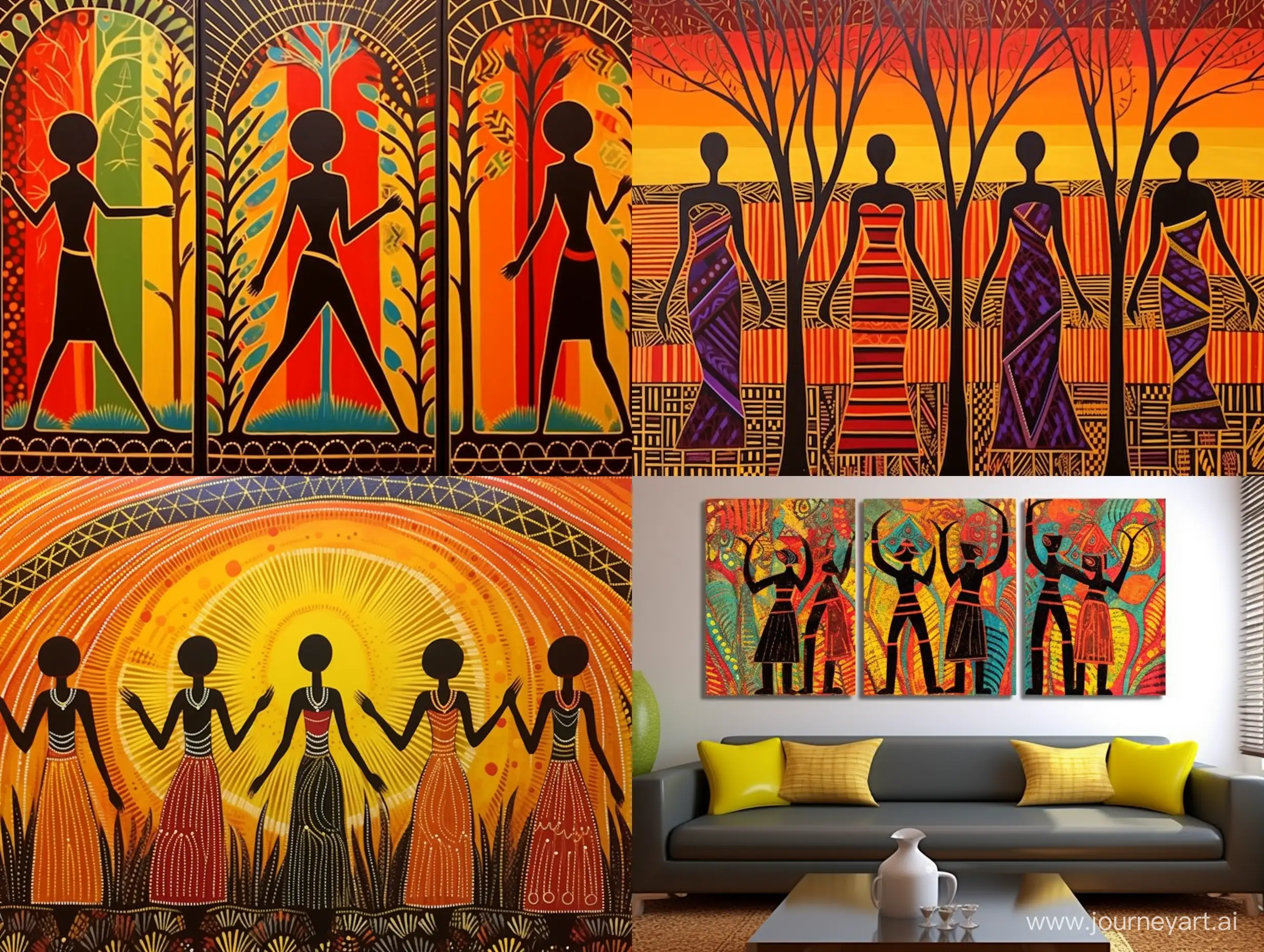 Ethnic-Dance-Celebration-Vibrant-Papuan-and-African-Mosaic-on-Graphic-Canvas
