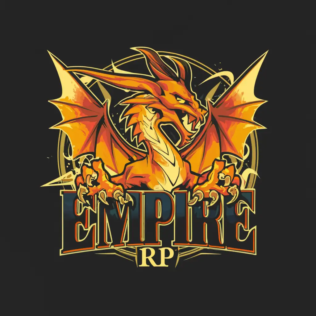 a logo design, with the text 'Empire RP', main symbol:fire dragon, Moderate, be used in Entertainment industry, red clear background