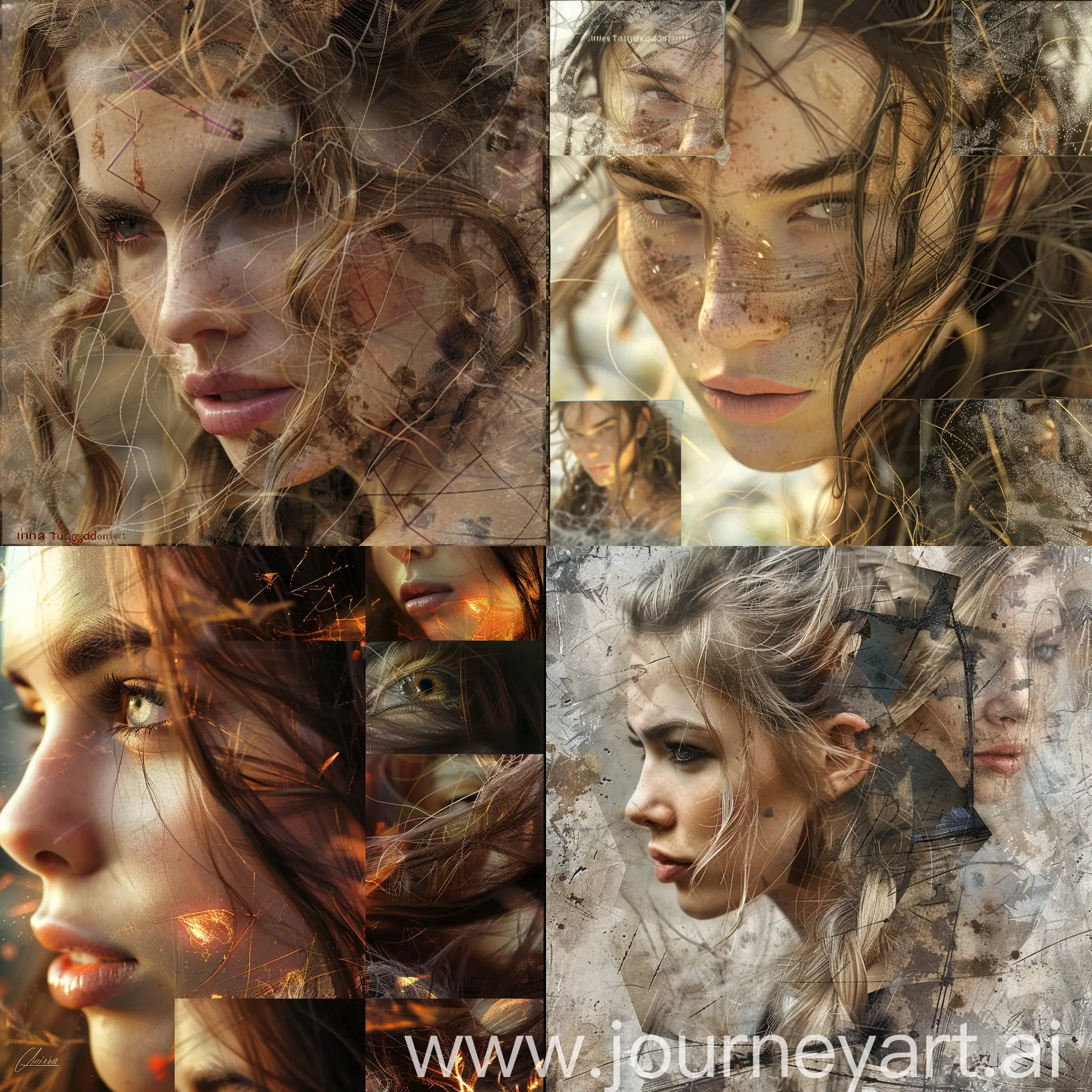 коллаж из фотографий женского лица и волос, концепт-арт Нины Трюггвадоттир, в тренде на Artstation, fantasy art, deviantart, behance hd, daz3d
