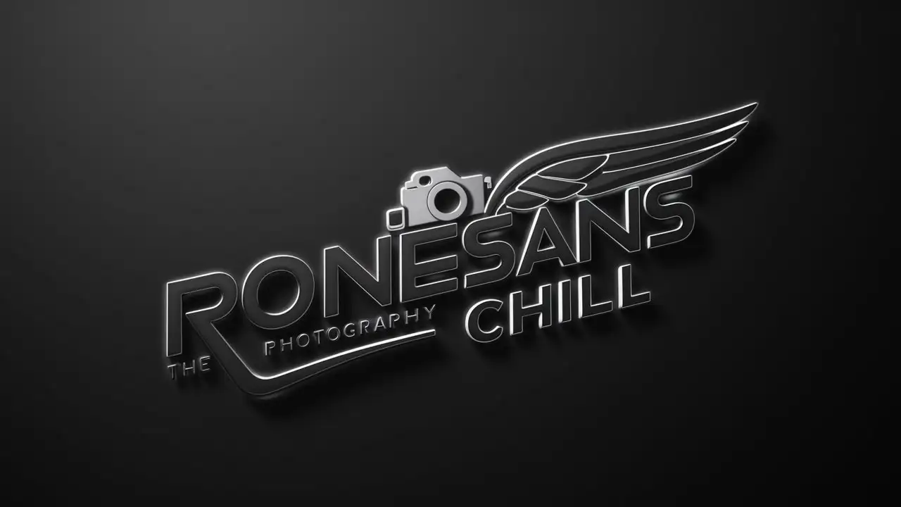 Ronesans Chill Logo with Winged Camera on Black Background