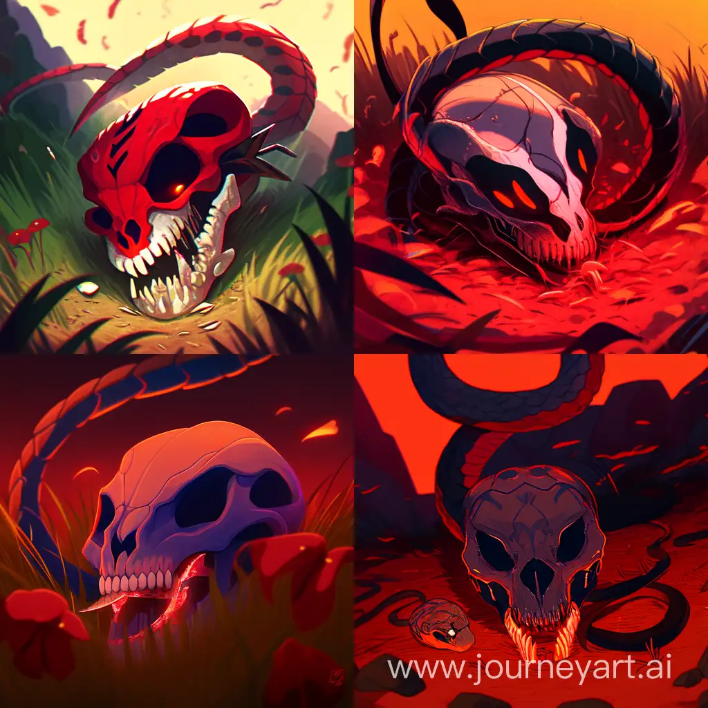 Eerie-Scene-Devils-Skull-and-Cobra-in-Red-Grass-with-Venom