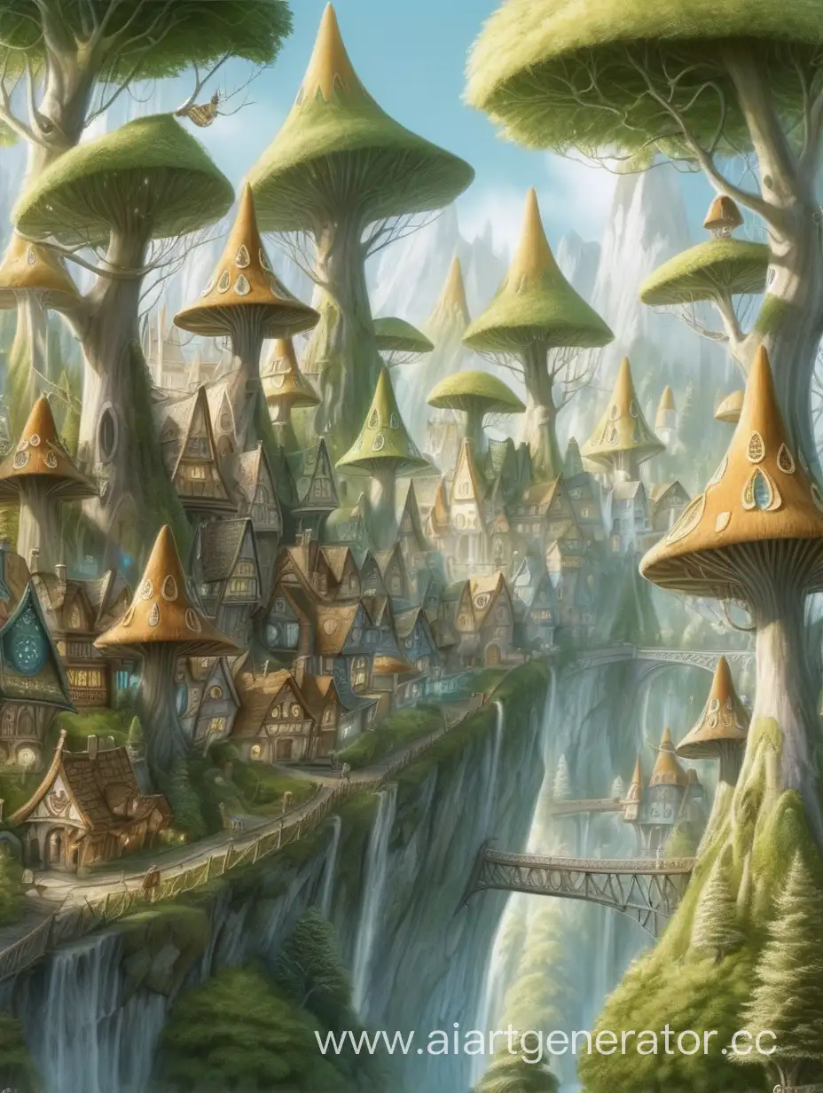 нарисуй фантастический город лесных эльфов скрытый от чужих глаз