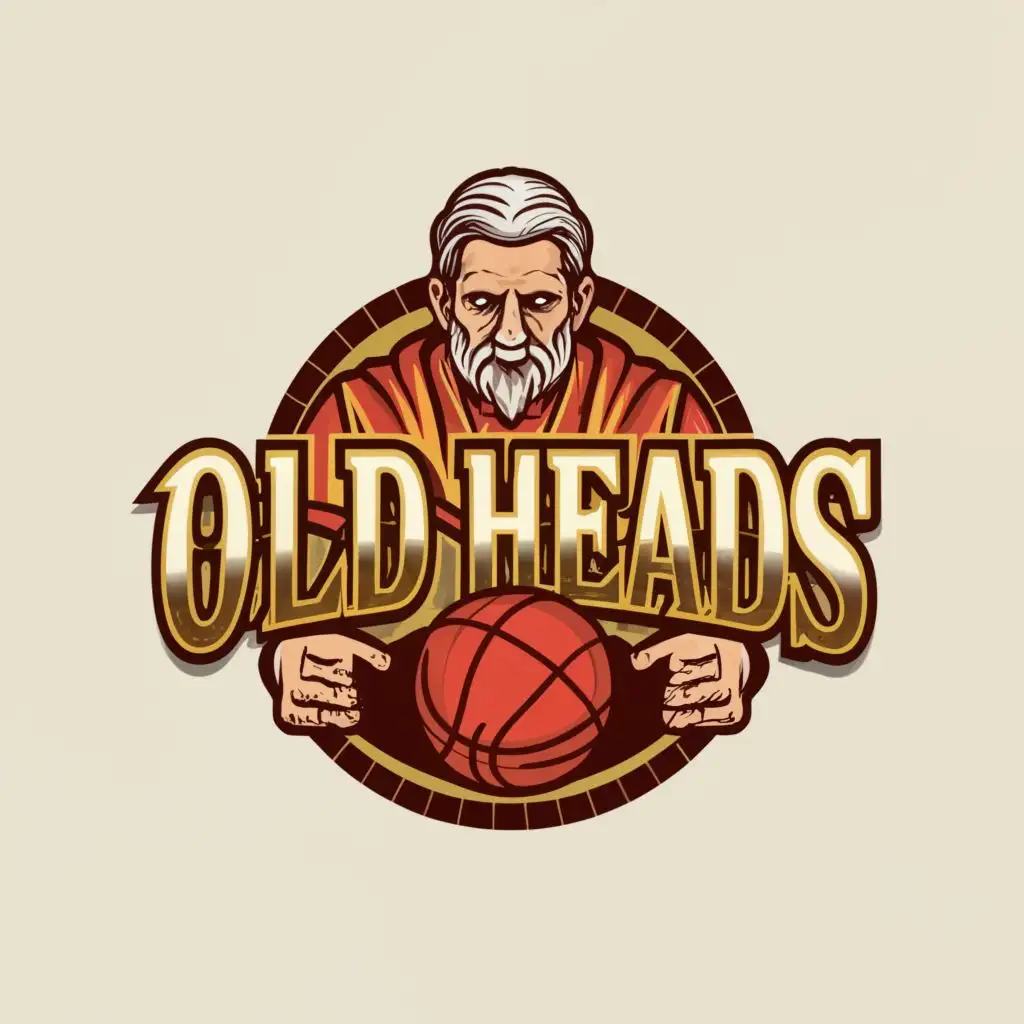 a logo design, with the text 'Old Heads', main symbol: old man, basketball team, circle logo, Moderate, be used in Sports Fitness industry, clear background, used colors wine