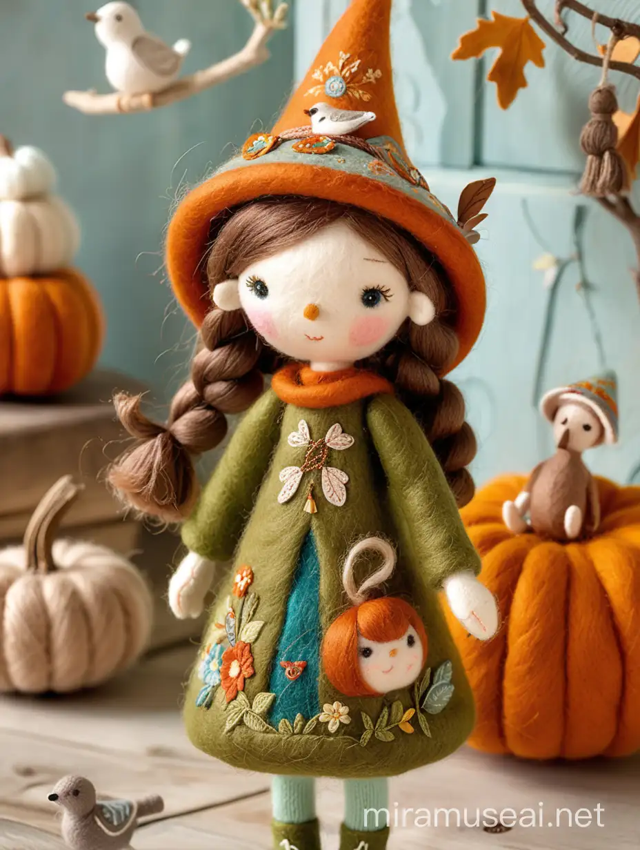 Enchanting Fairy Tale Wool Felted Herbal Witch Doll in PIP STUDIO Style