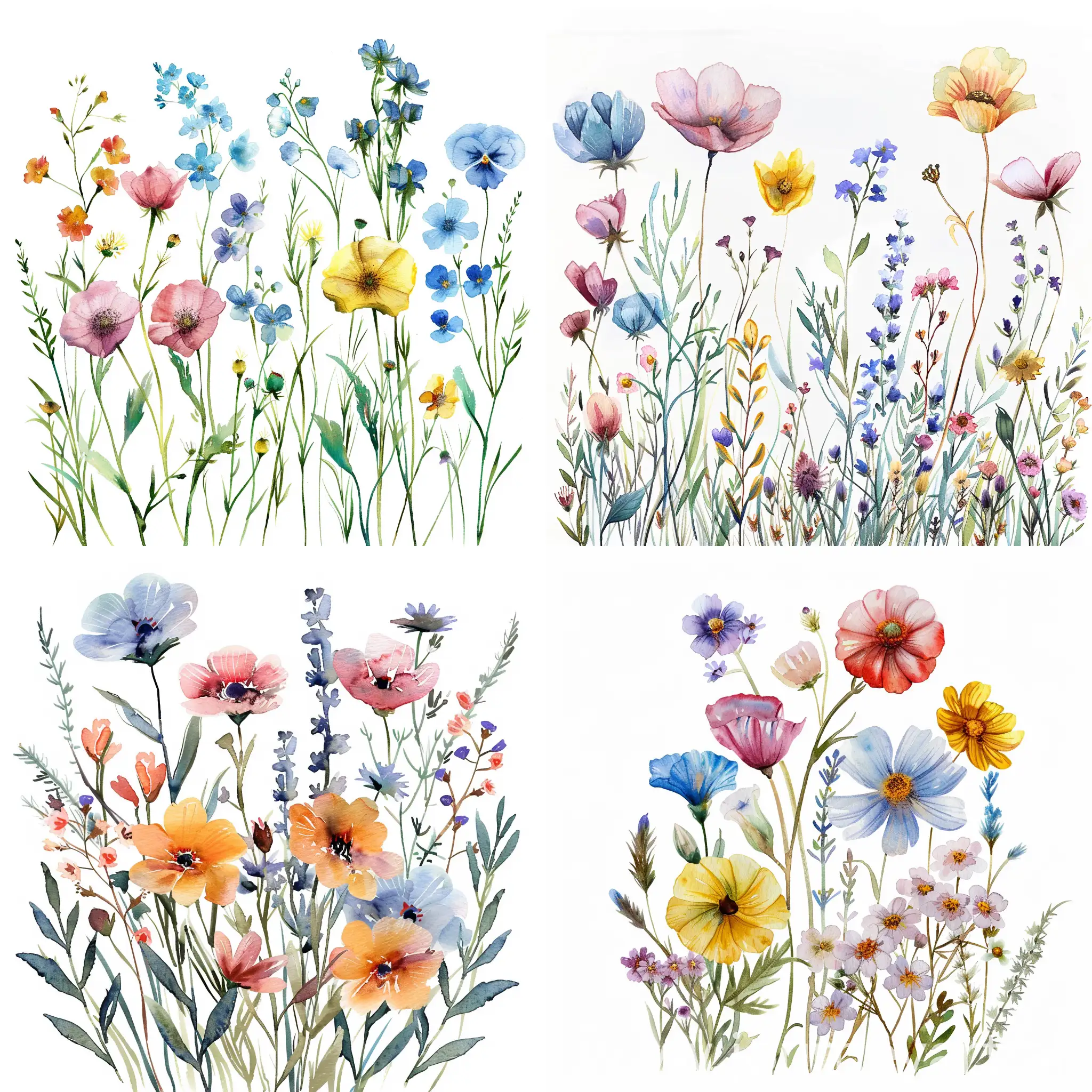 Soft-Handpainted-Watercolor-Wildflowers-on-White-Background