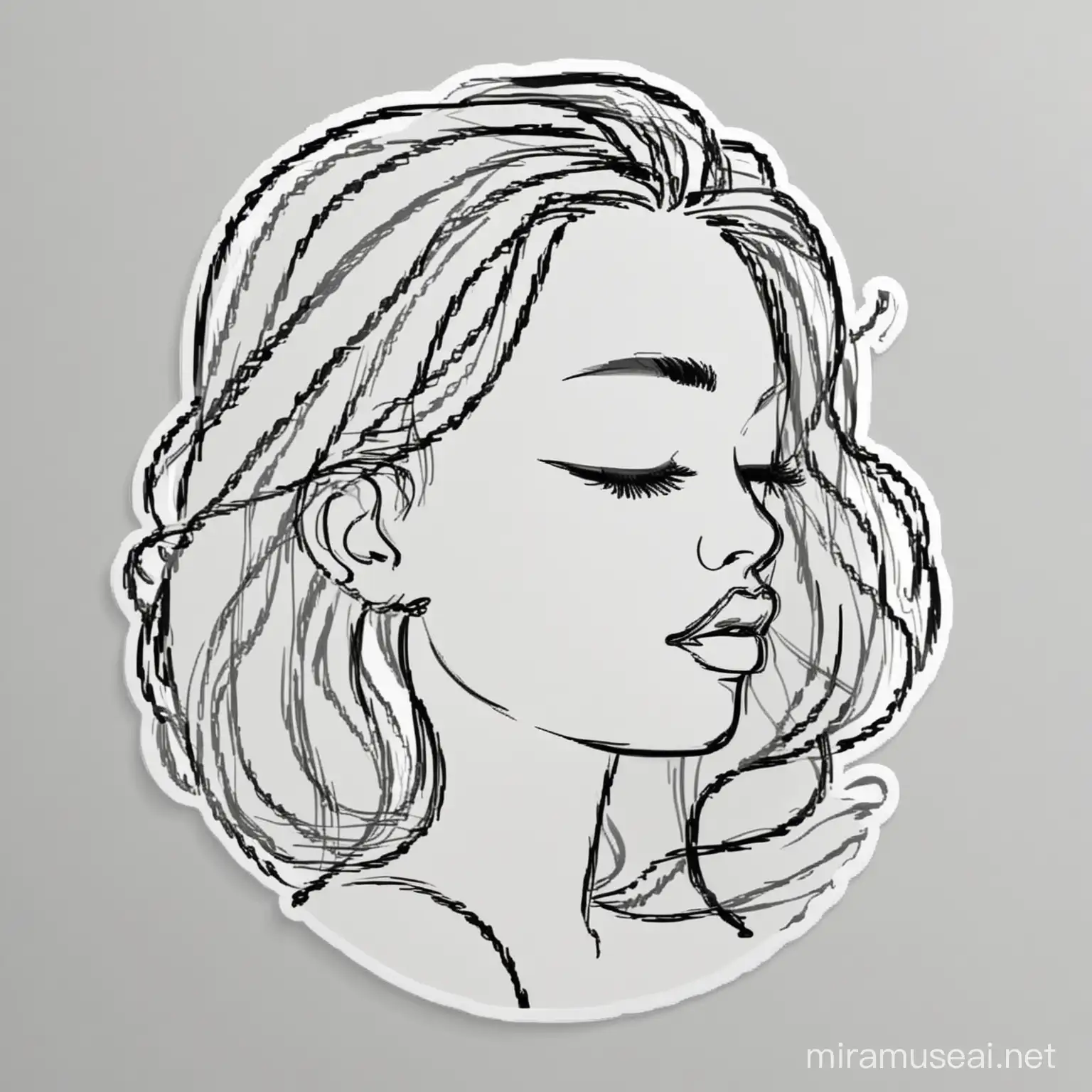 Line Art Lady: Black & White Woman (One Line). Minimalist Vector Sticker. Tertiary Color Pop., cosmetics brand, born 16, 2d, vector, line drawing, luxury, White Background
