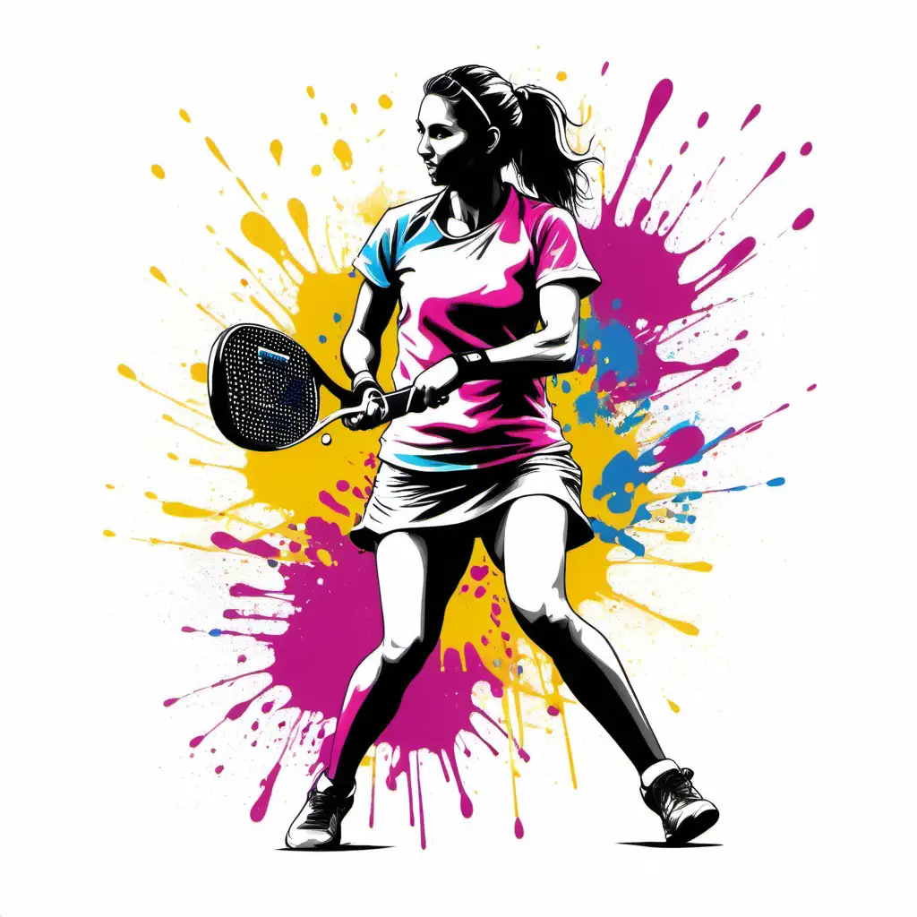 Vibrant-Female-Padel-Player-TShirt-Design-with-Ink-Splash-Accents