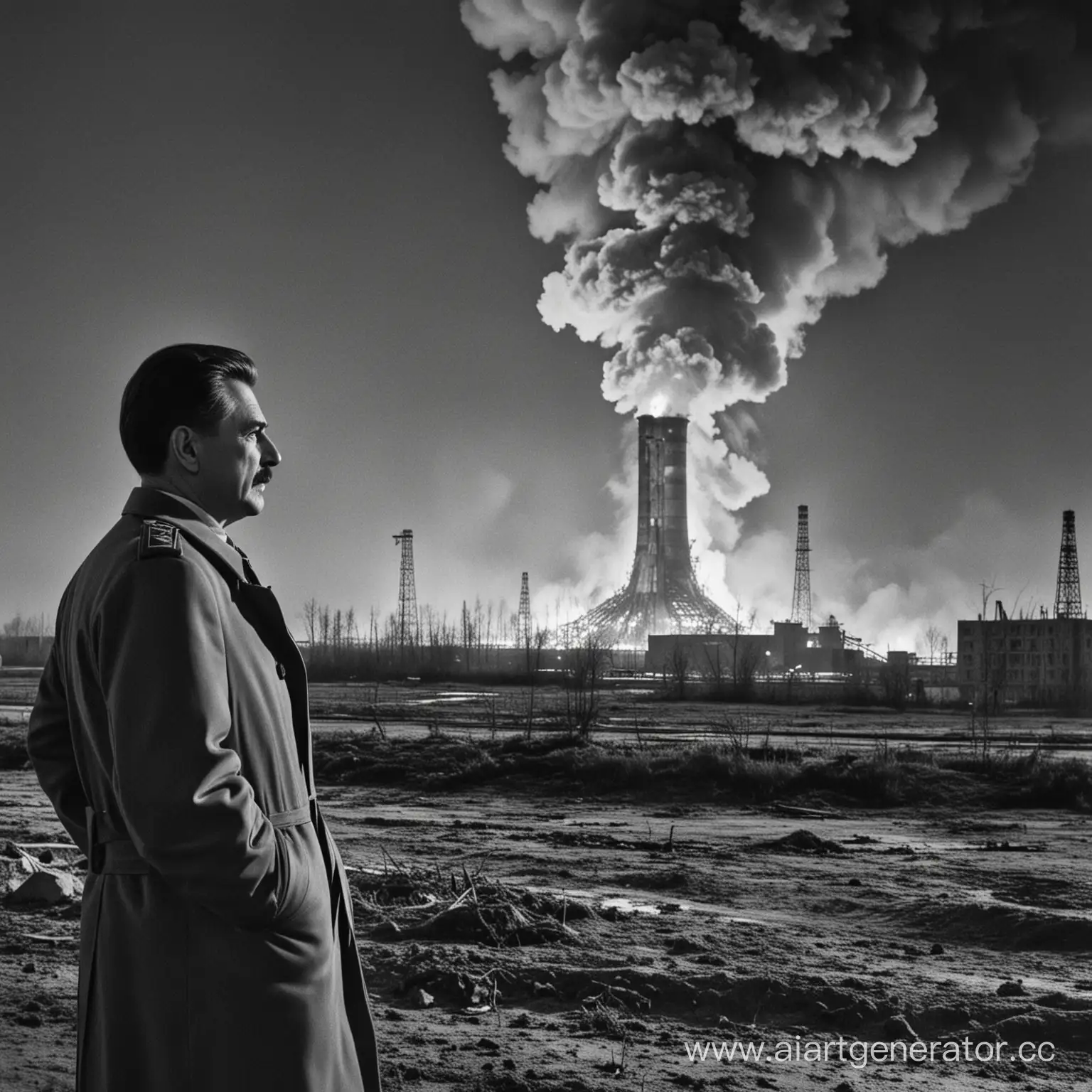 Сталин смотрит на горящий реактор в чернобыле