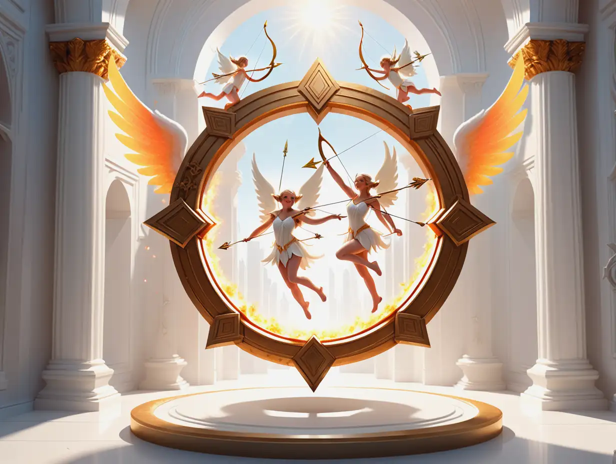 Enchanting Elflike Angels Surrounding Radiant Portal in Bright Room