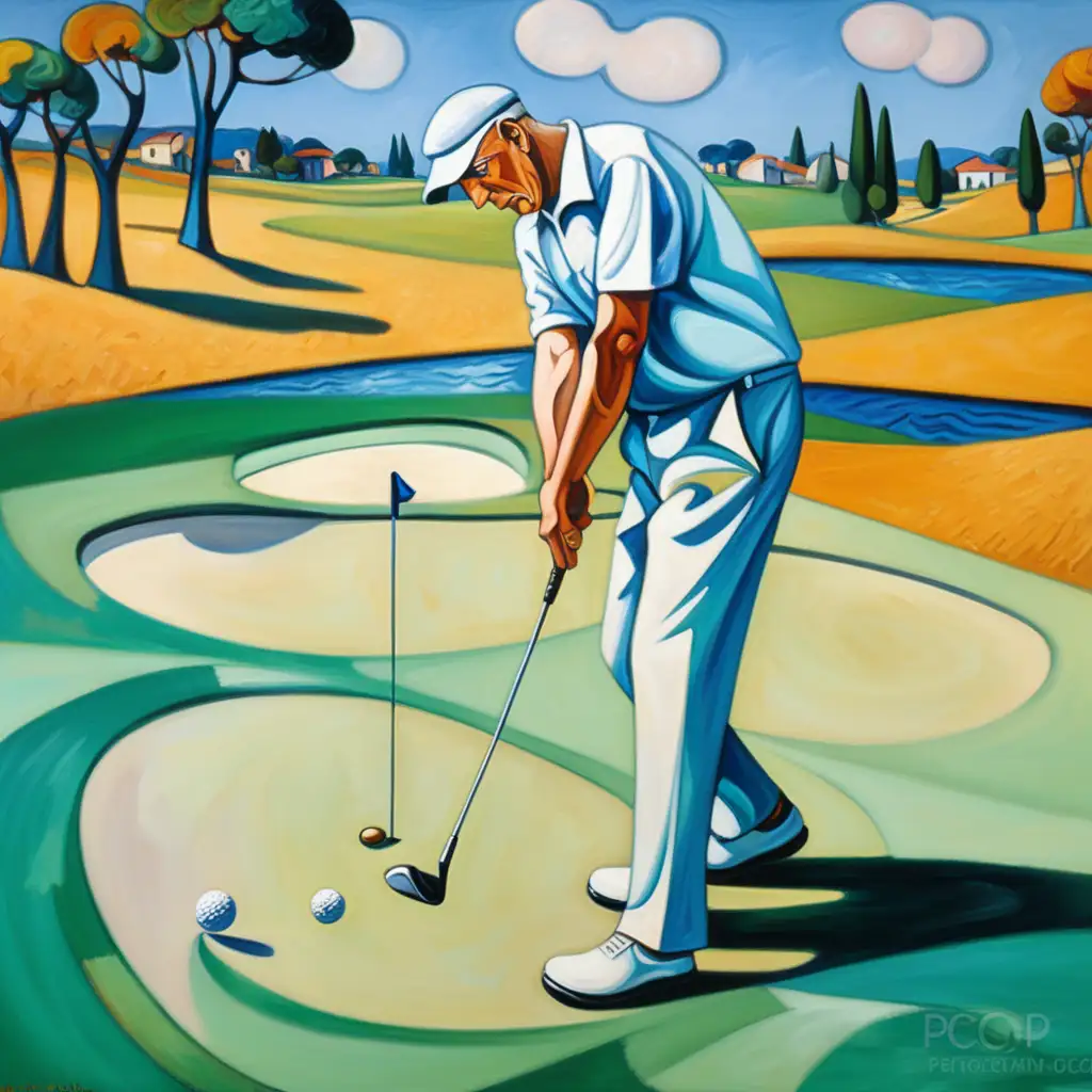 Modern Impressionism Golfer in Picasso and Matisse Style