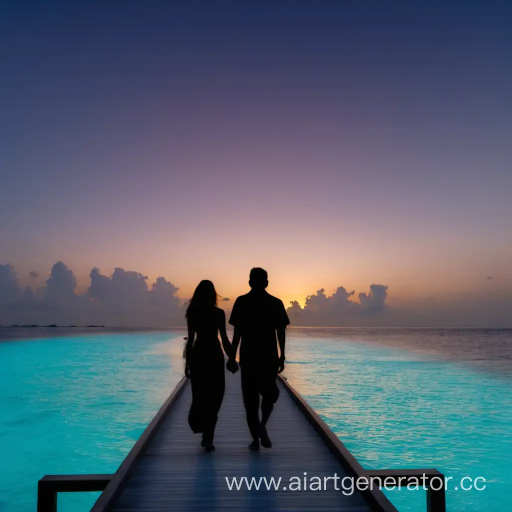 Romantic-Couple-Watching-Sunrise-in-Maldives-Beach