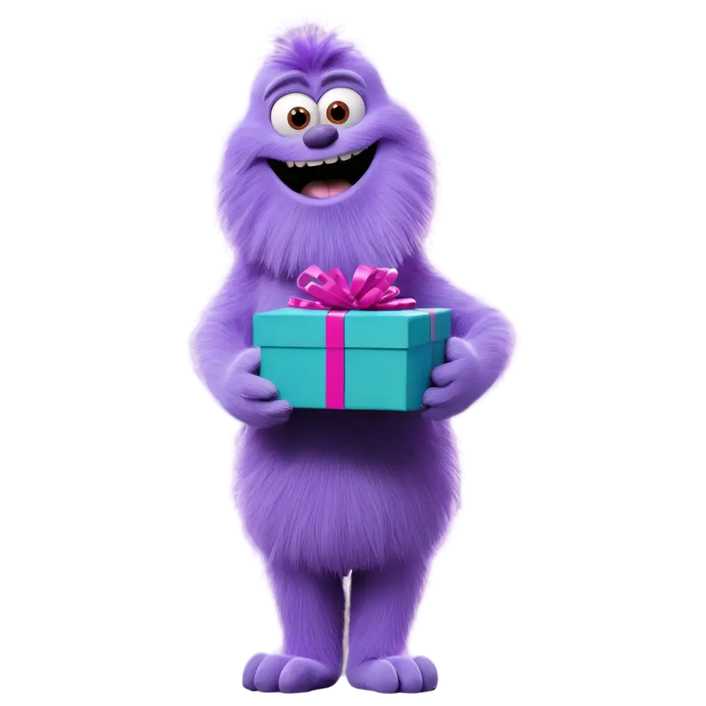 Smiling-Purple-Yeti-with-Gift-HighQuality-PNG-Image-for-Versatile-Online-Use