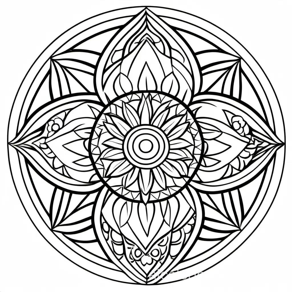 mandala coloring pages, Coloring Page, black and white, line art, white background, Simplicity, Ample White Space. The background of the coloring page is plain white to make it easy for young children to color within the lines. The outlines of all the subjects are easy to distinguish, making it simple for kids to color without too much difficulty