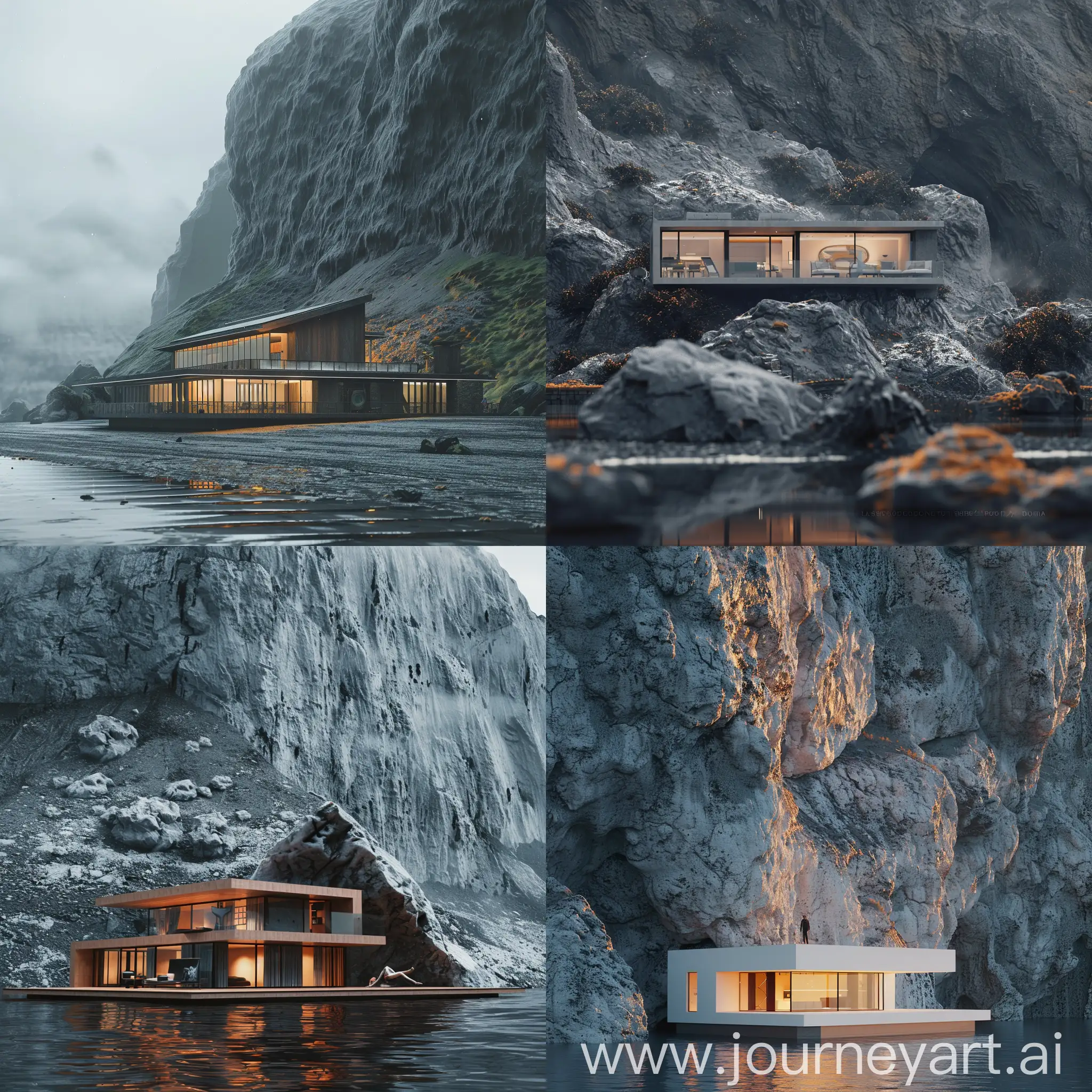 Minimalistic House on the background of a huge mountain, HD, cinematography, photorealistic, epic composition Unreal Engine, Cinematic, Color Grading, portrait Photography, Wide Angle, Depth of Field, hyper-detailed, beautifully color-coded, insane details, intricate details, beautifully color graded, Unreal Engine, Cinematic, Color Grading, Editorial Photography, Photography, Photoshoot, Depth of Field, DOF, Tilt Blur, White Balance, 32k, Super-Resolution, Megapixel, ProPhoto RGB, VR, Halfrear Lighting, Backlight, Natural Lighting, Incandescent, Optical Fiber, Moody Lighting, Cinematic Lighting, Studio Lighting, Soft Lighting, Volumetric, Contre-Jour, Beautiful Lighting, Accent Lighting, Global Illumination, Screen Space Global Illumination, Ray Tracing Global Illumination, Optics, Scattering, Glowing, Shadows, Rough, Shimmering, Ray Tracing Reflections, Lumen Reflections, Screen Space Reflections, Diffraction Grading, Chromatic Aberration, GB Displacement, Scan Lines, Ray Traced, Ray Tracing Ambient Occlusion, Anti-Aliasing, FKAA, TXAA, RTX, SSAO, Shaders, OpenGL-Shaders, GLSL-Shaders, Post Processing, Post-Production, Cel Shading, Tone Mapping, CGI, VFX, SFX, insanely detailed and intricate, hypermaximalist, elegant, hyper realistic, super detailed, dynamic pose, photography --v 6.0