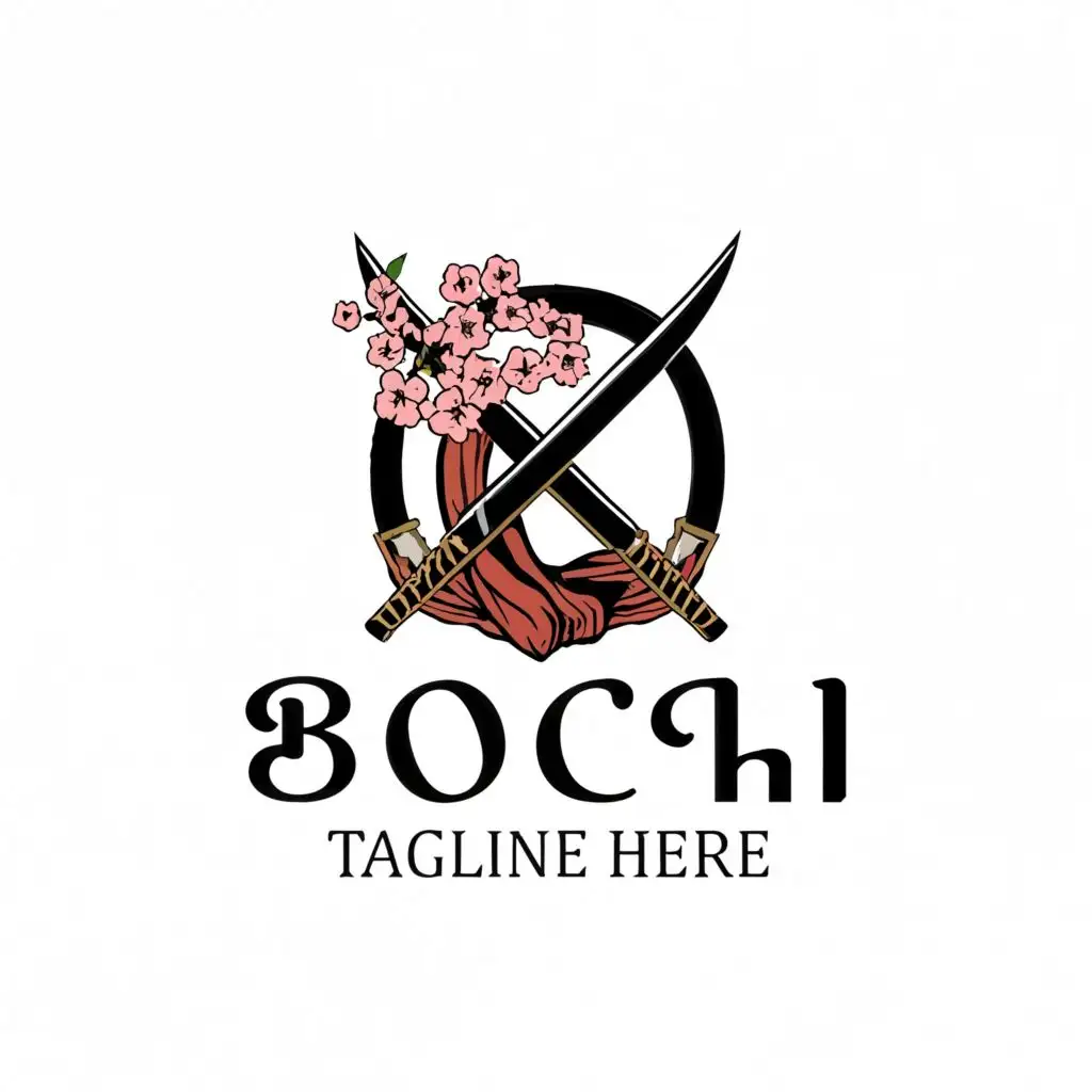 a logo design,with the text 'Buchi', main symbol:Katana sword with cherry blossom on it and make the katana the centre of attention and under the logo the name Buchi and less diversity of colors,complex,be used in Restaurant industry,clear background