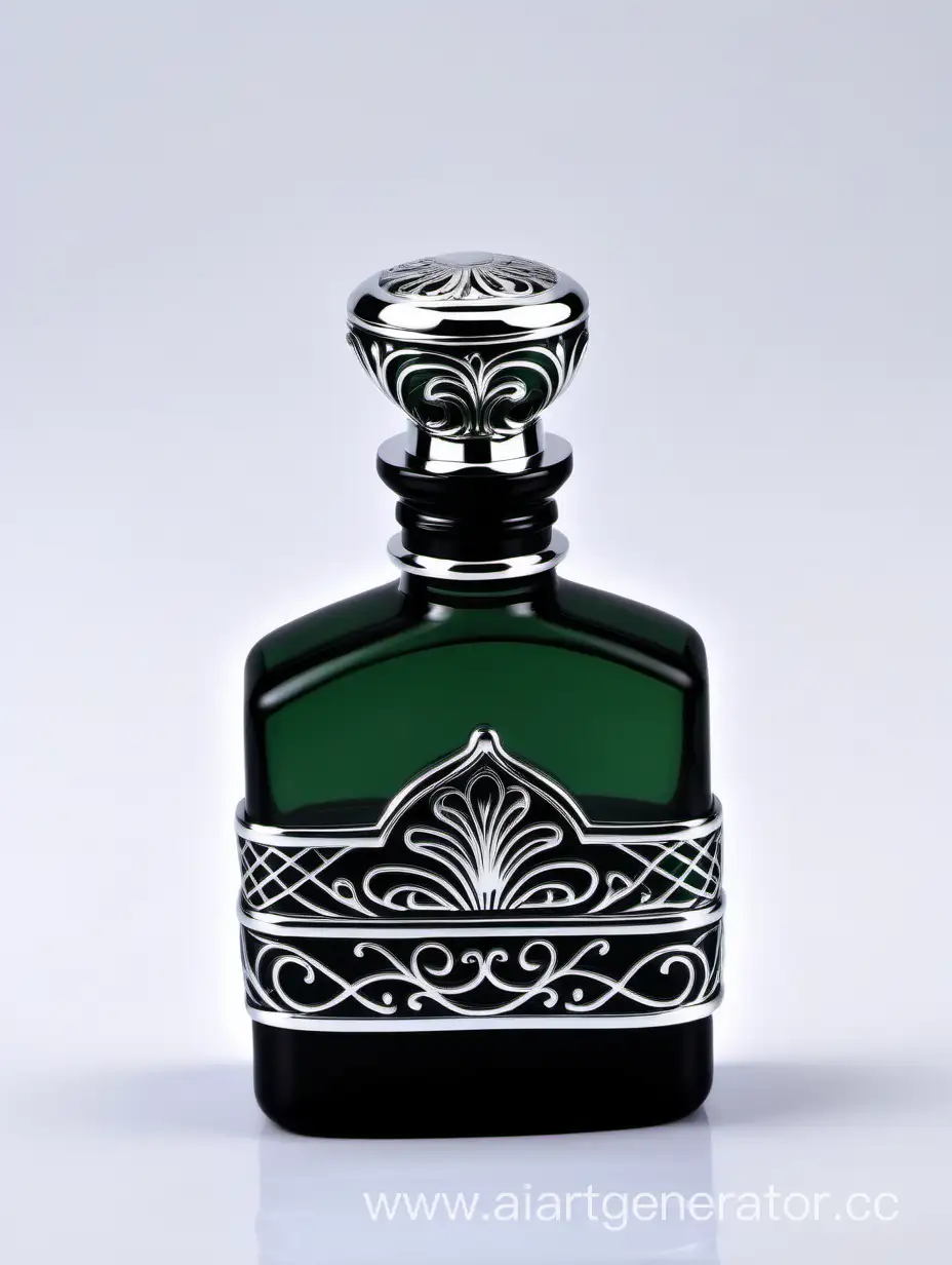 Luxurious-Zamac-Perfume-Bottle-with-Ornamental-Black-and-Royal-Dark-Green-Design