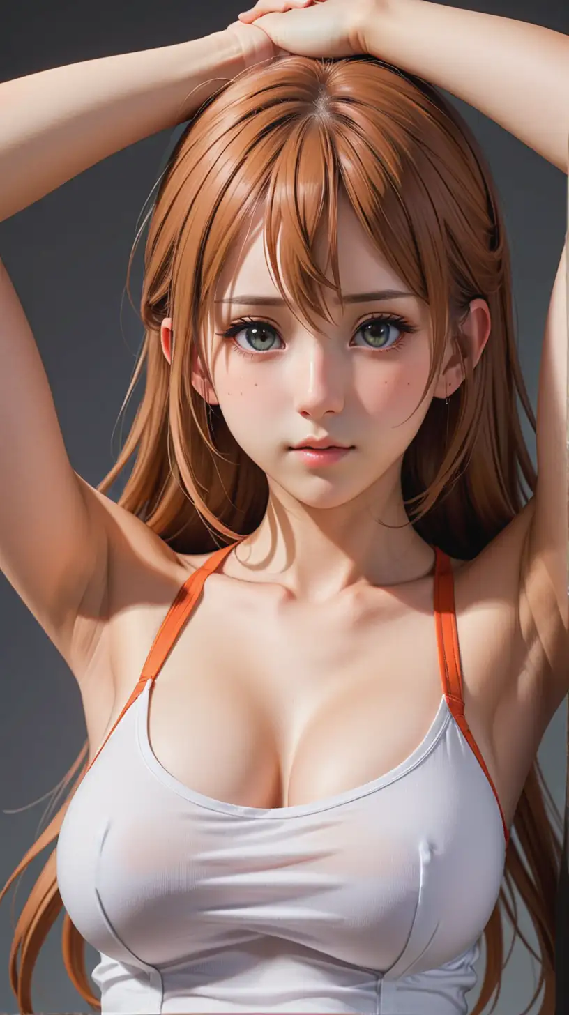 I hate going to work, Asuna, A beautiful, seductive, sultry, 18 year old girl, arms over head, full body, hyper realistic,