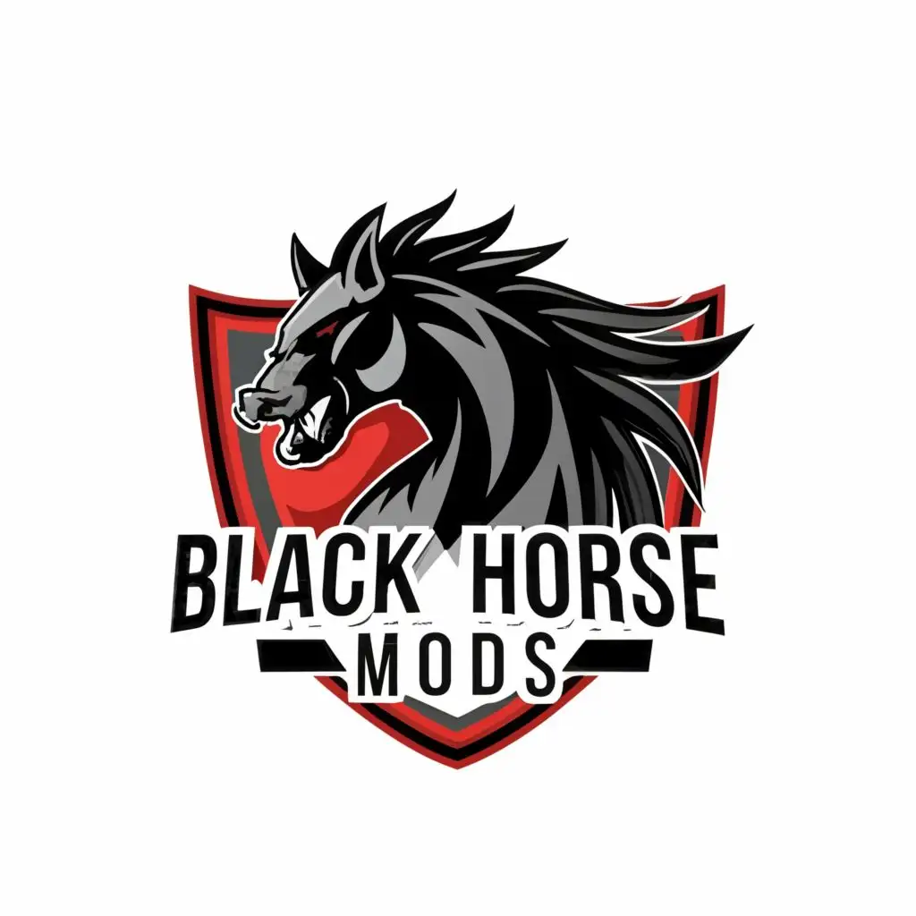 logo, black enraged horse with coputer component, with the text "Black horse Mods", typography, be used in Internet industry