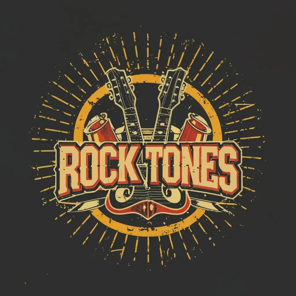logo, guitar drum music sing, with the text "Rock Tones", typography, be used in Events industry