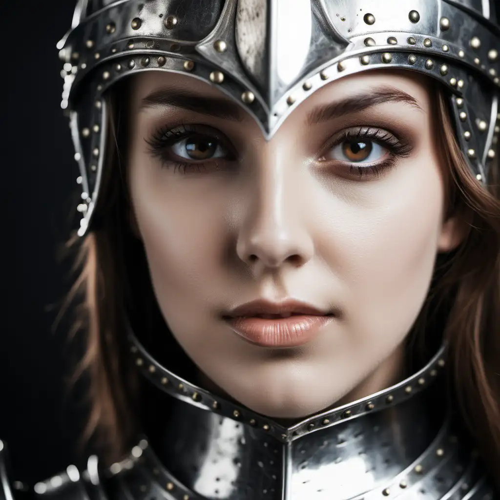 immagine composta da metà volto di bella donna e metà armatura medievale