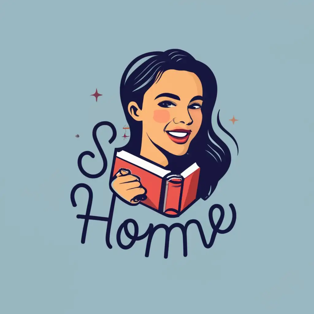 logo, teacher, woman, book, smile, home, with the text "S HOME", typography, be used in Education industry