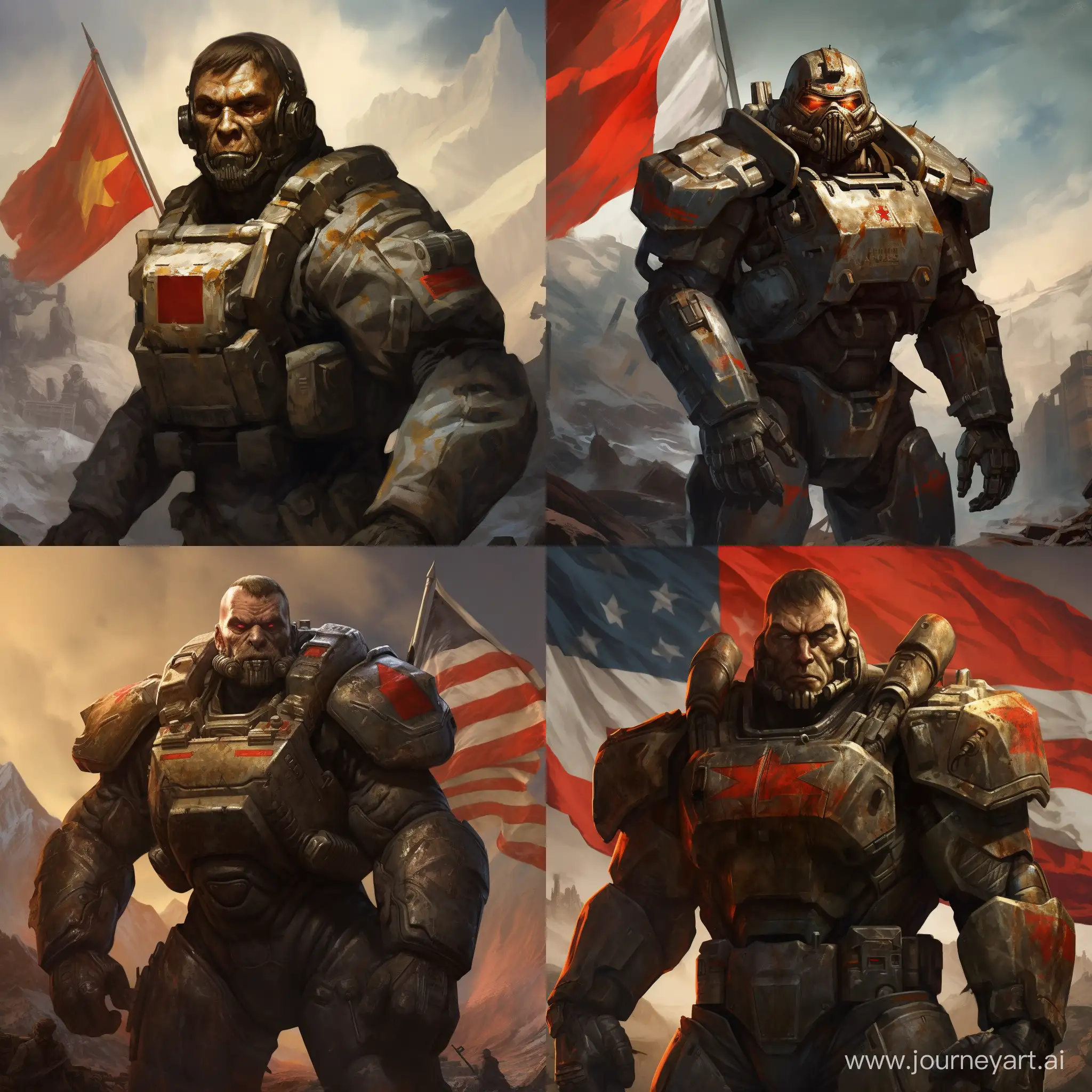 Frank Horrigan (fallout 2) against the background of the Russian flag