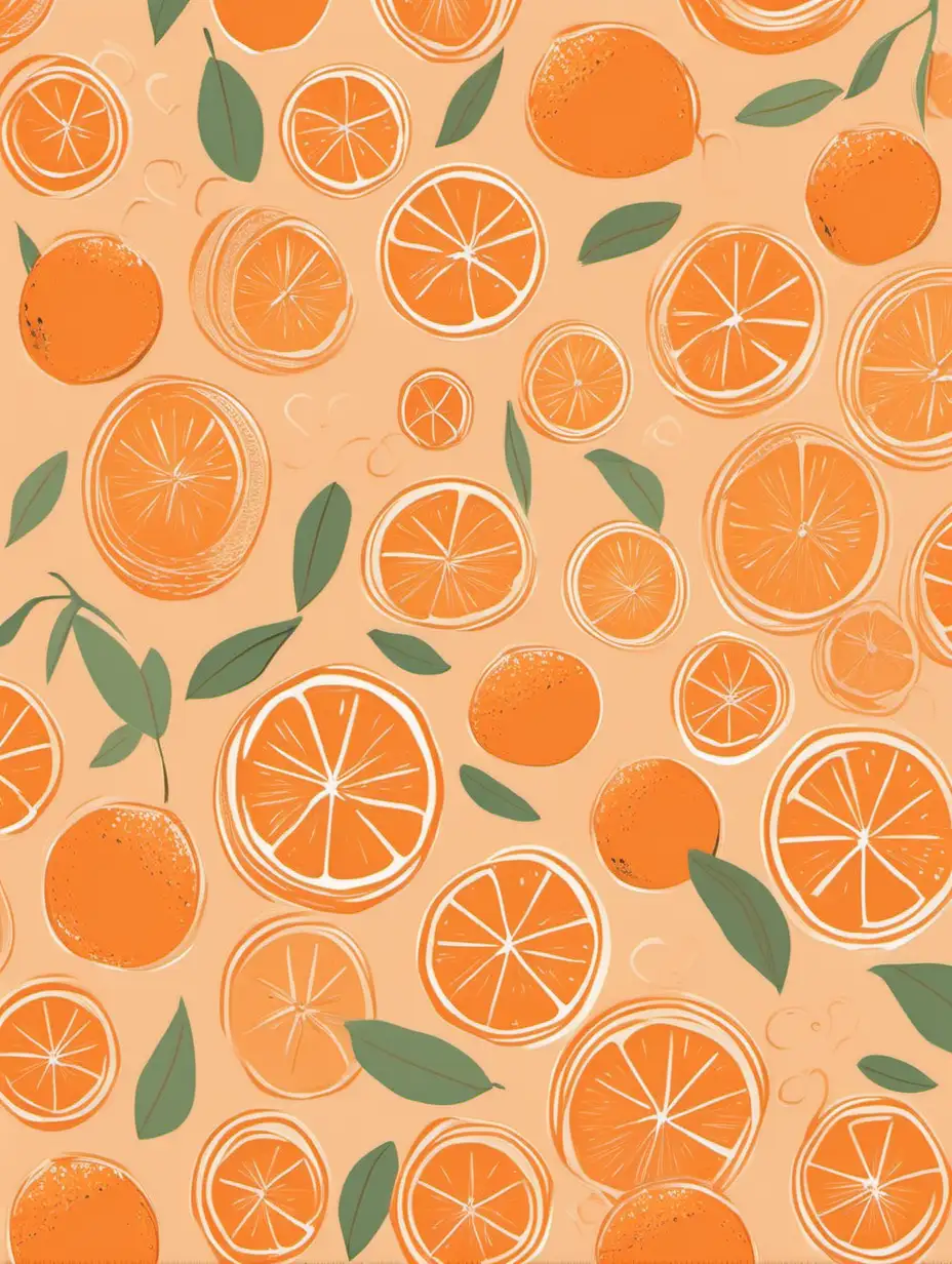 Vibrant Citrus Pattern with Cute Oranges and Slice Symbols on a Peach Background