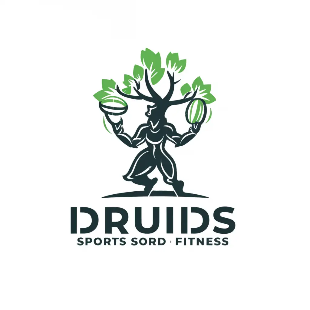 a logo design,with the text "Druids", main symbol:Tree playing rugby,complex,be used in Sports Fitness industry,clear background