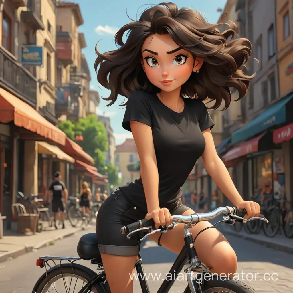 мультяшная сексуальная девушка в черной футболке на велосипеде 