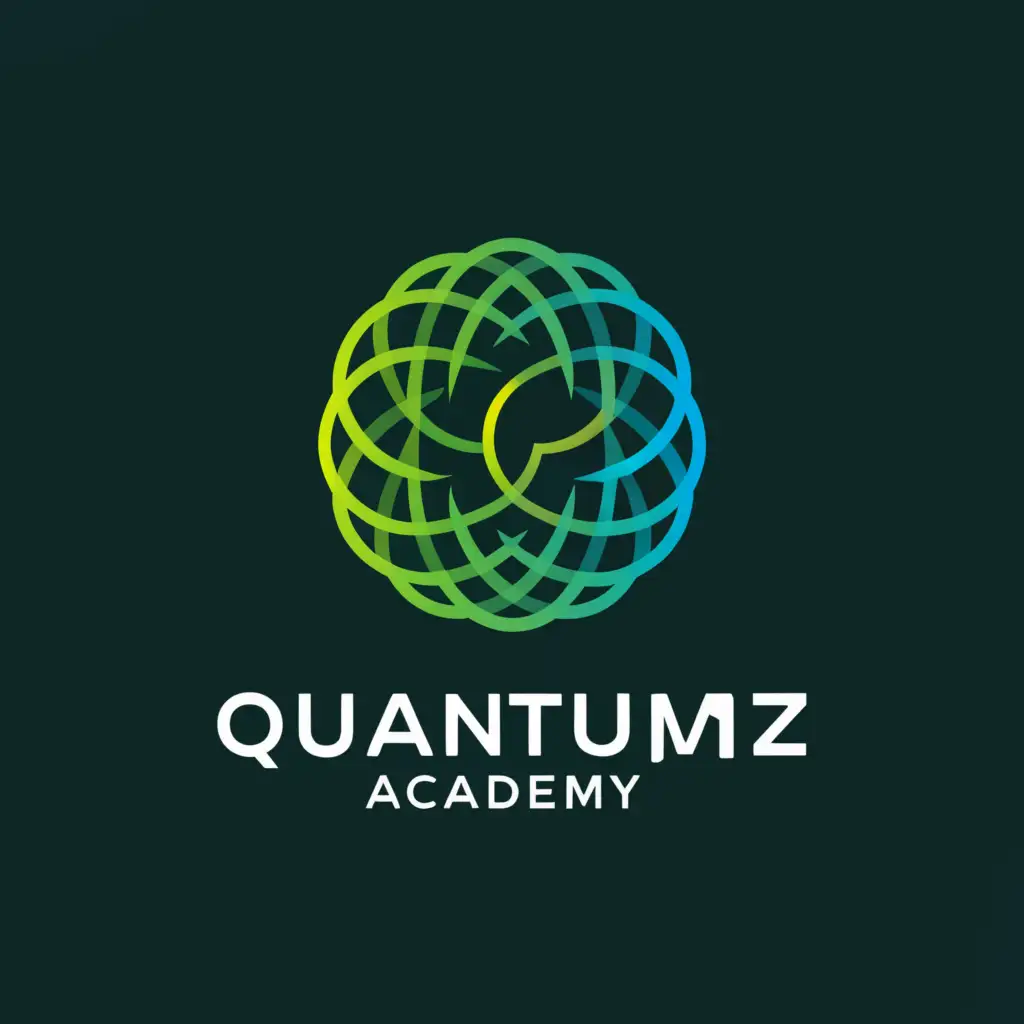 a logo design,with the text "QUANTUMZ ACADEMY", main symbol:Create an exotic logo featuring quantum physics within a rounded shape with a flowing green border,Minimalistic,be used in Education industry,clear background