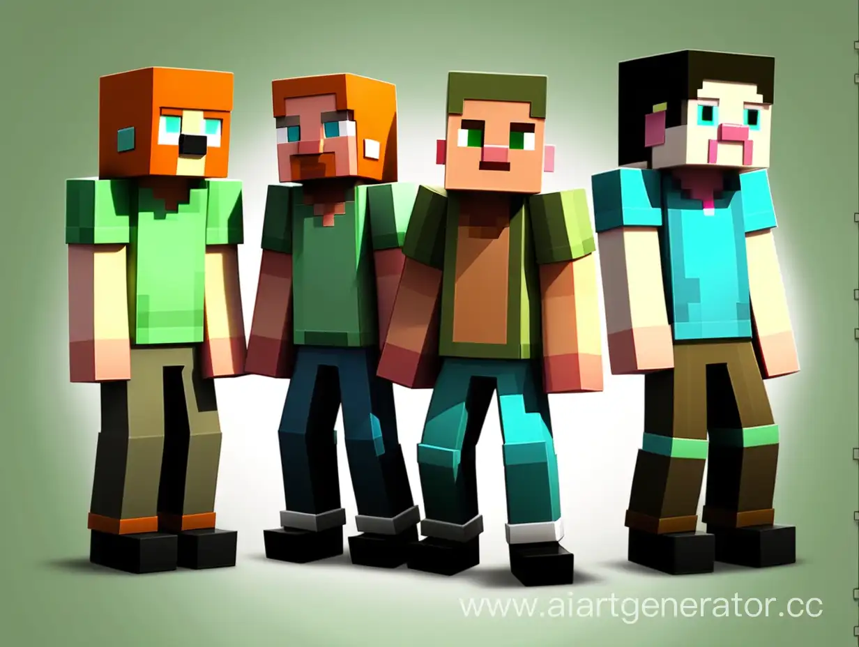 Four-Minecraft-Characters-Exploring-a-Colorful-World