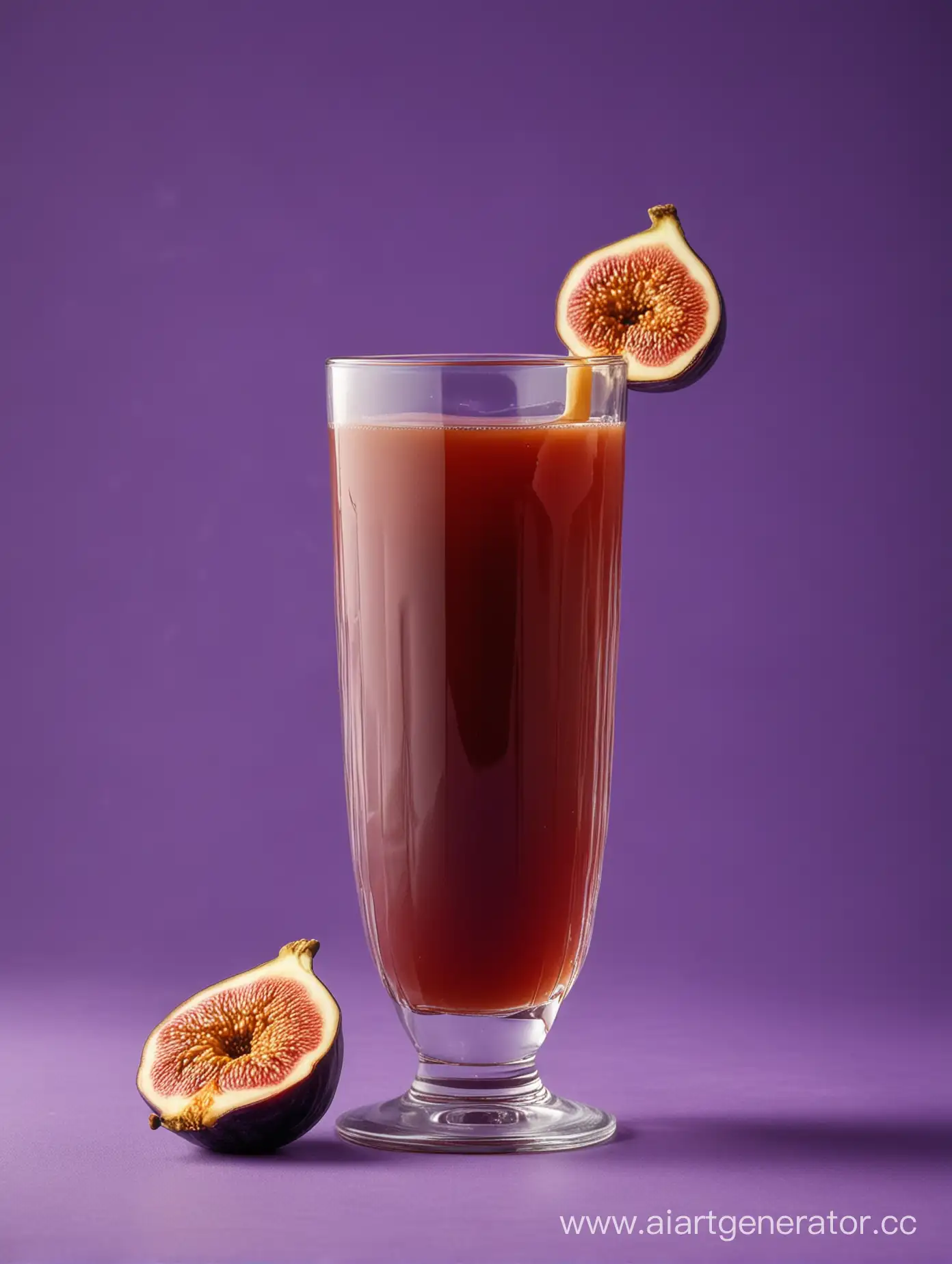 Fig with juice in classic glass on purple background