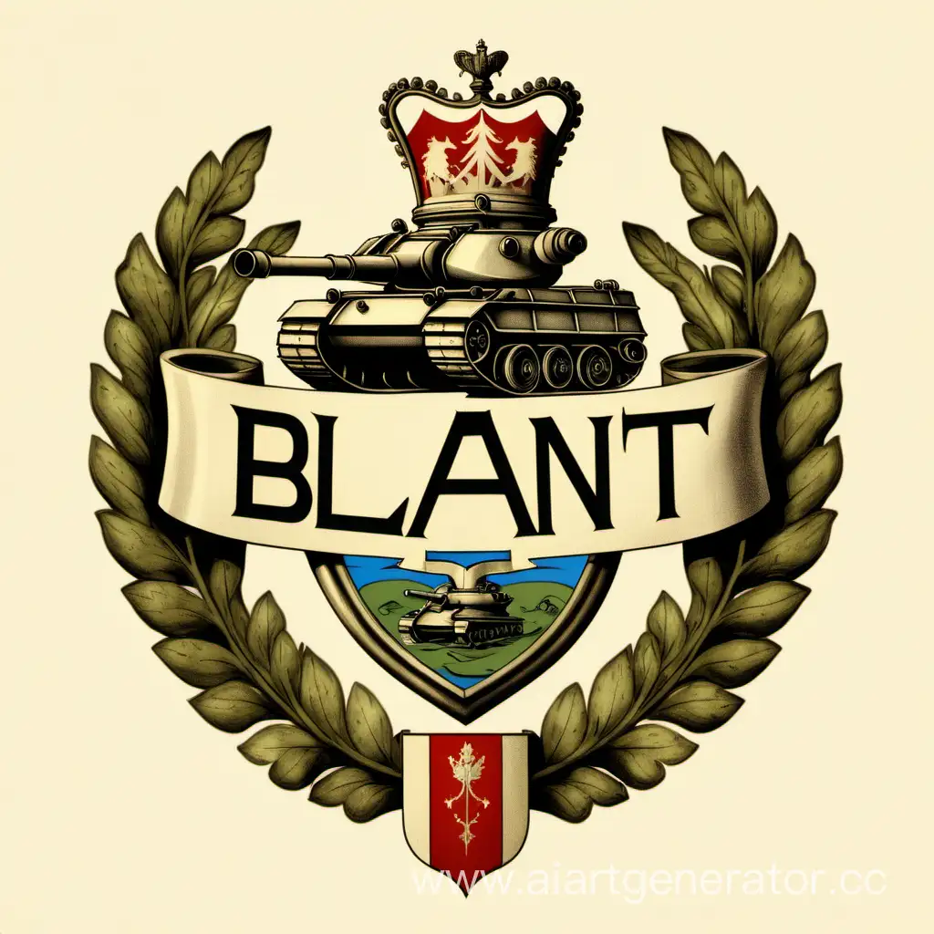 Логотип герба со словом BLANT в центре с танками вокруг