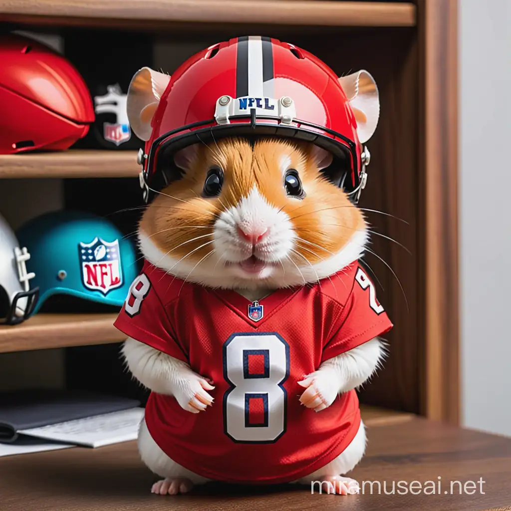Hamster NFL Player in Red Helmet and TShirt