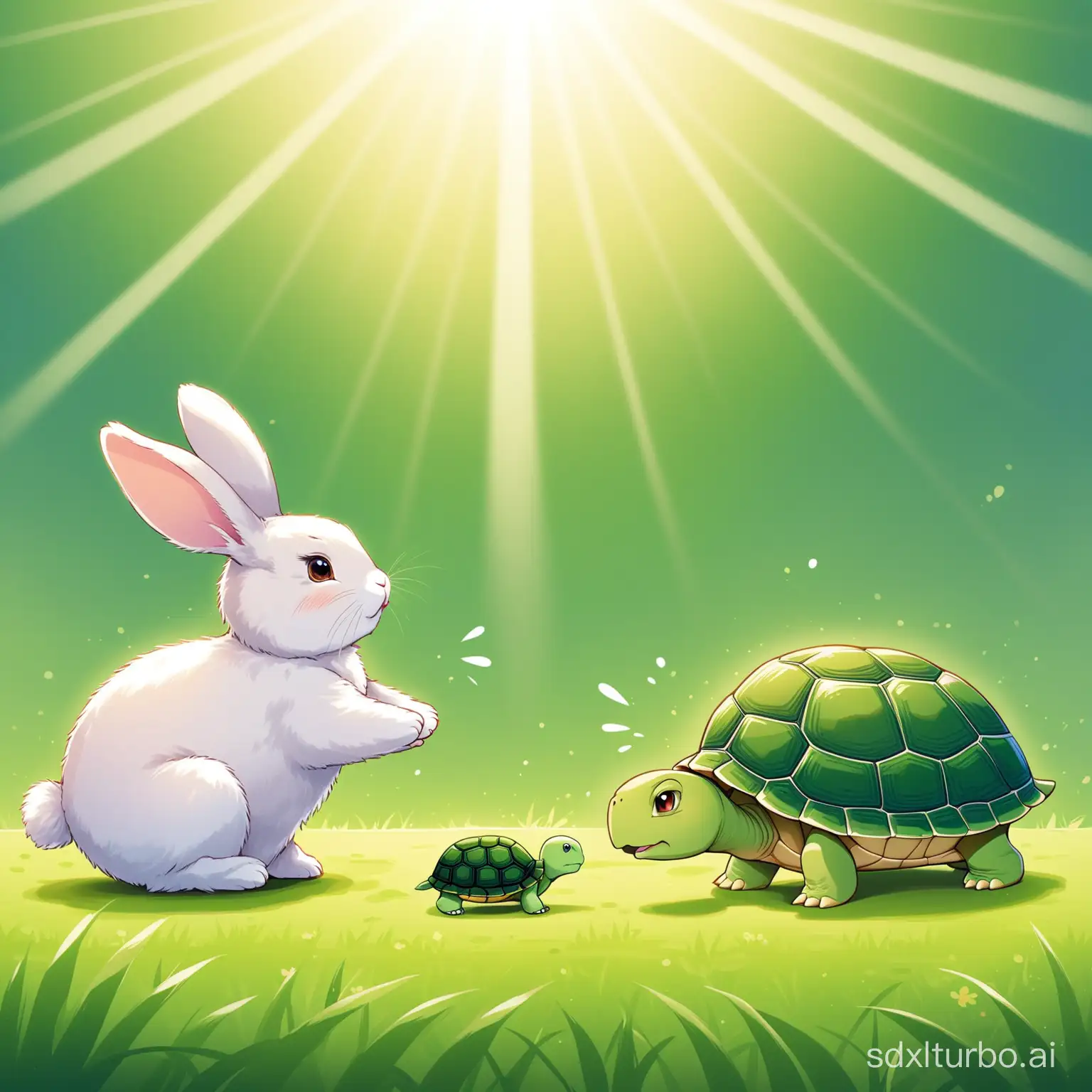 a rabbit and a turtle argue to each other