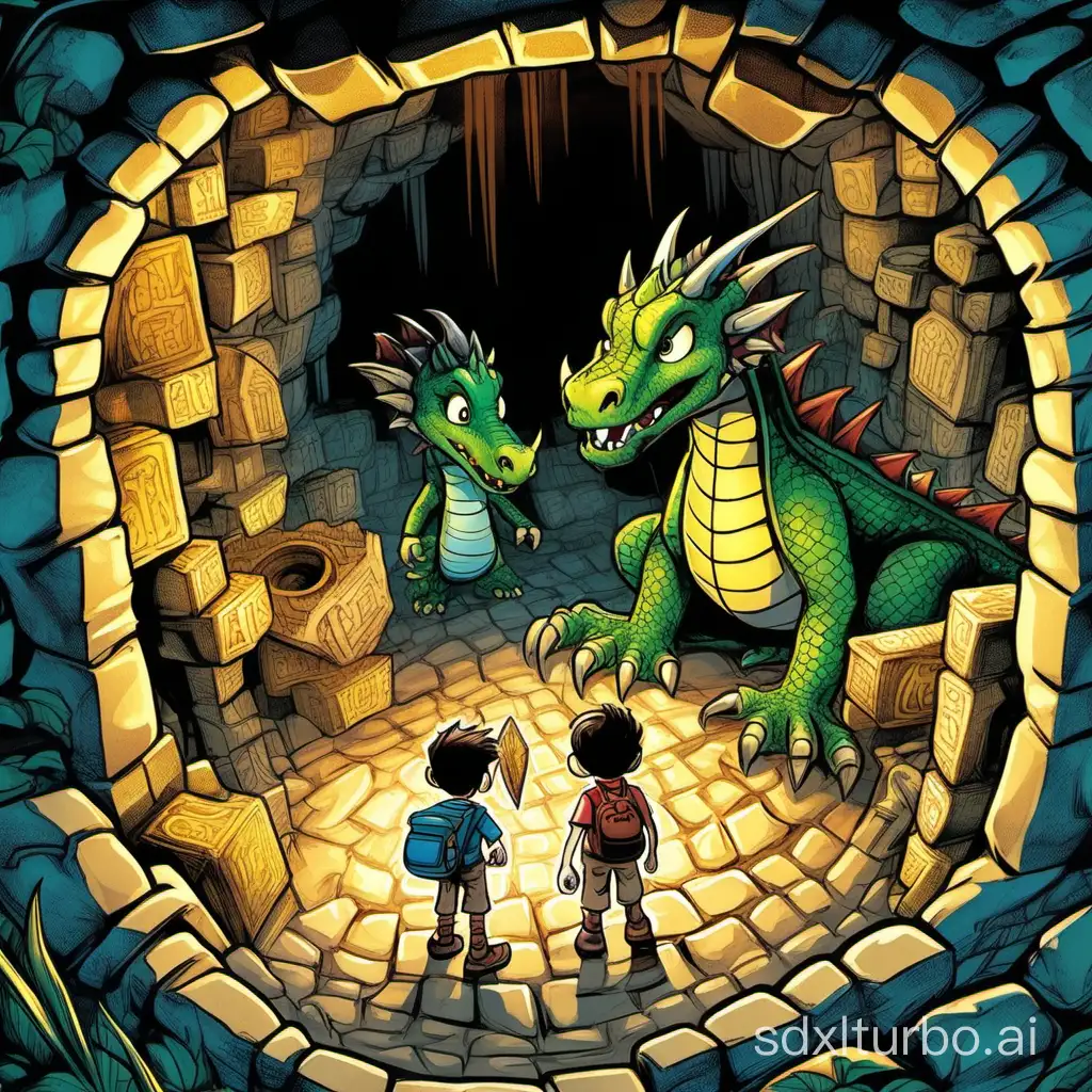 Lucas and the Dragon Navigate a Treacherous Labyrinth | SDXL Free Online