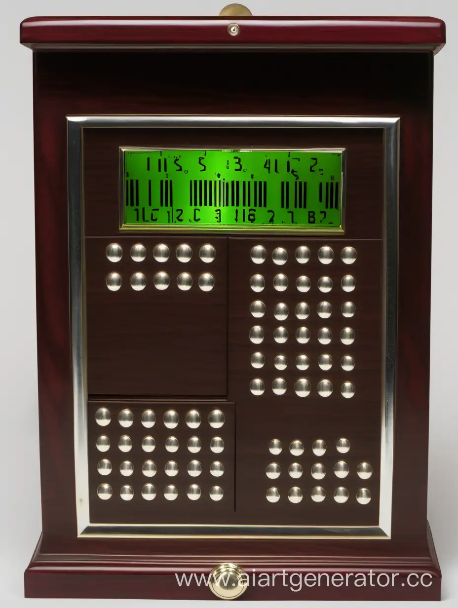 Vintage-1930s-Style-Dark-Red-Wooden-Desktop-Electronic-Clock-with-Green-Digits-and-Polished-Aluminum-Buttons