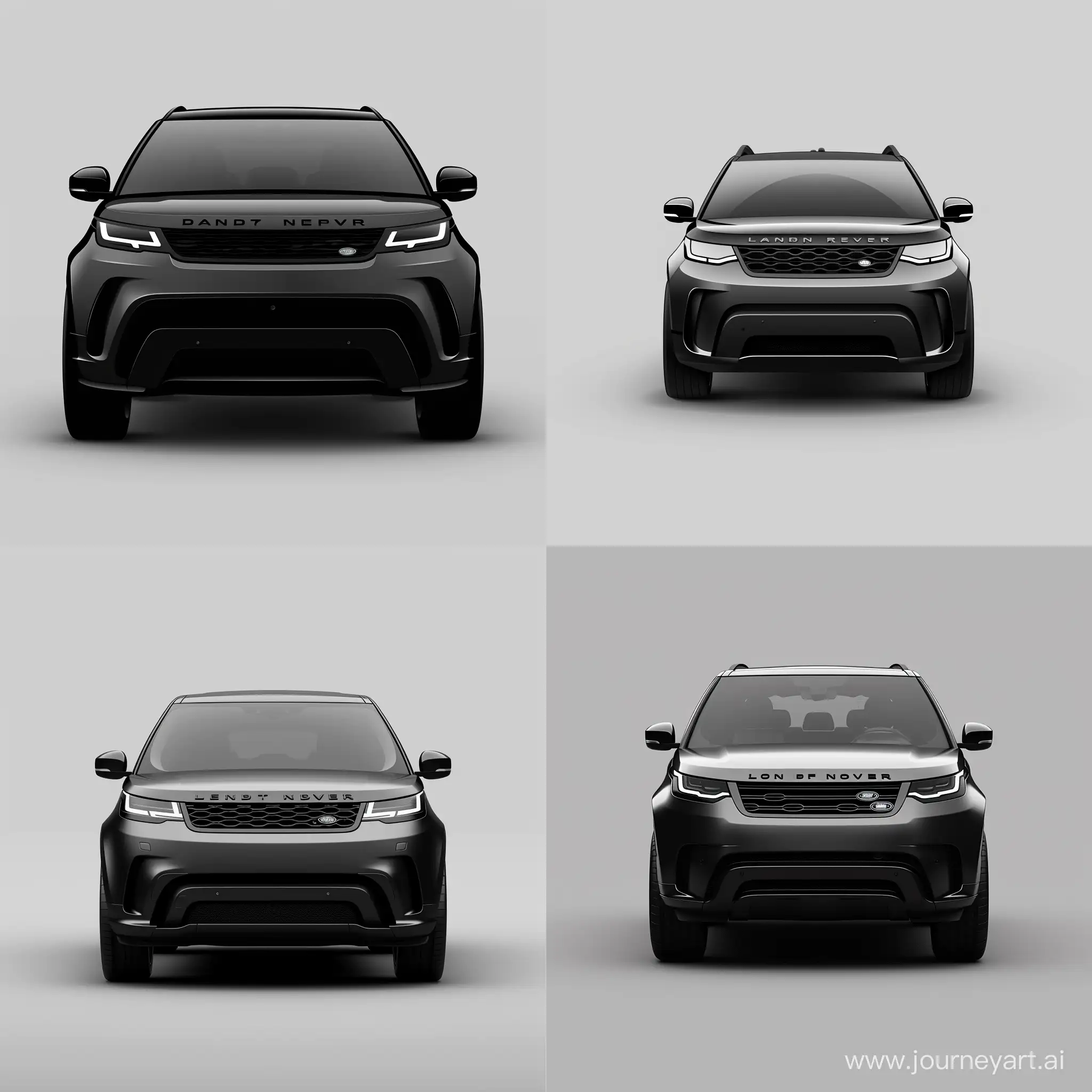 Minimalism 2D Illustration Car of Front View, Landrover Discovery 2024: Black Body Color, Simple Gray Background, Adobe Illustrator Software, High Precision --v 6.0 --s 100