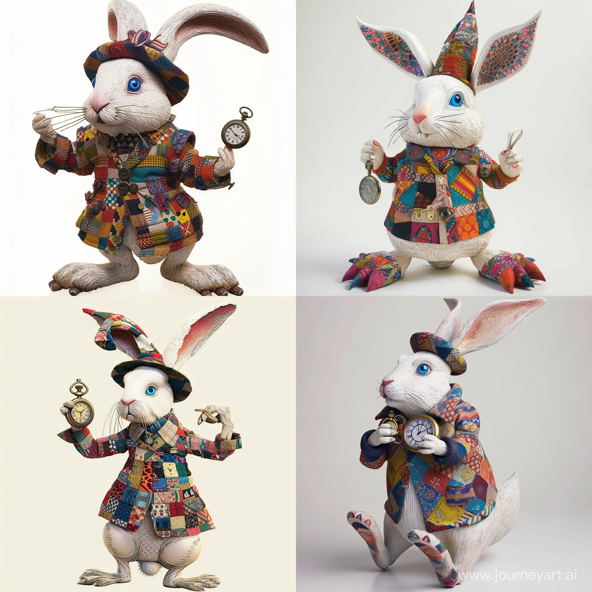 Whimsical-White-Rabbit-with-Pocket-Watch-and-Patchwork-Coat