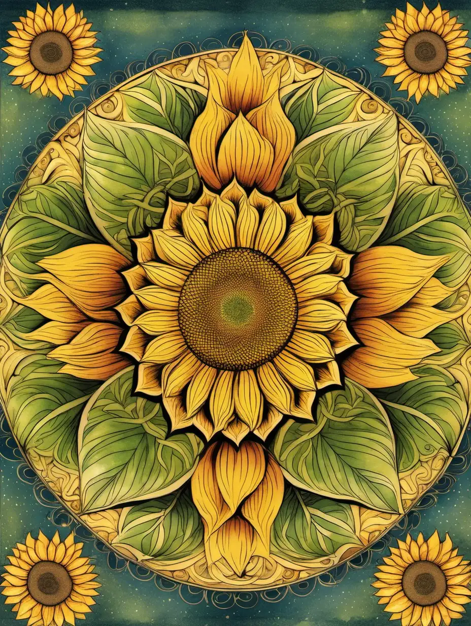 Tranquil Nature Mandalas Sunflowers Butterflies and Lotus Blossoms