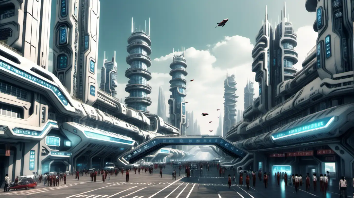 sci-fi technological Chinese city, street view