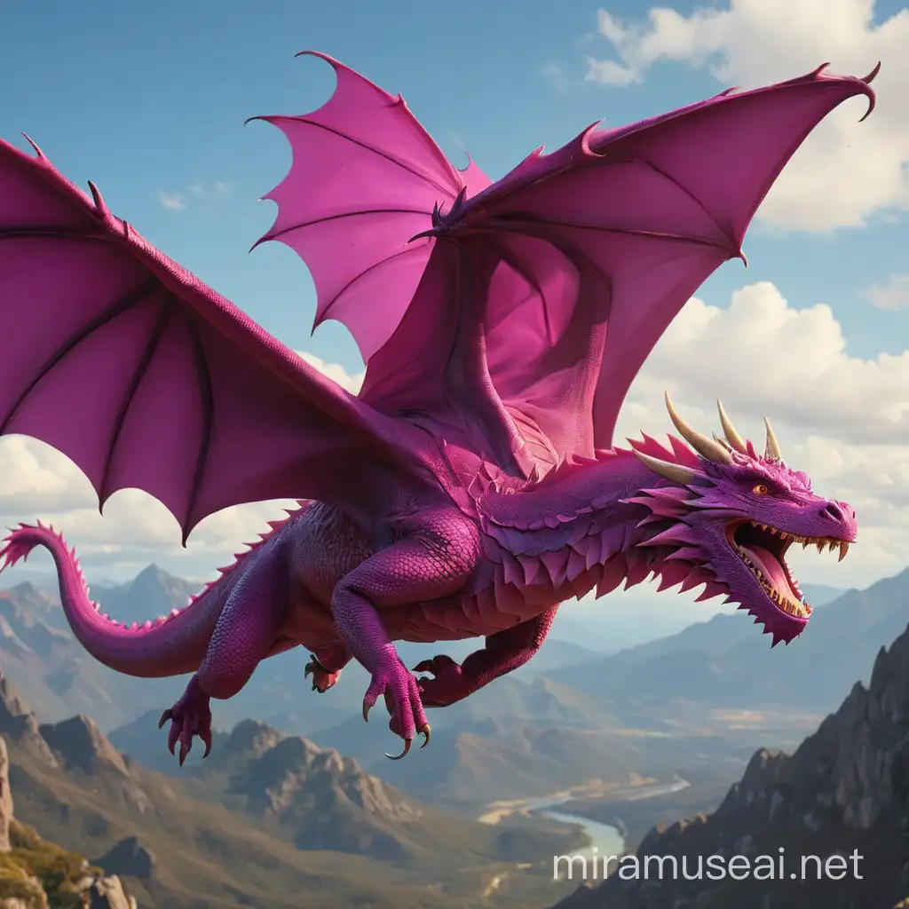 Vibrant Magenta Dragon Soaring Through the Sky