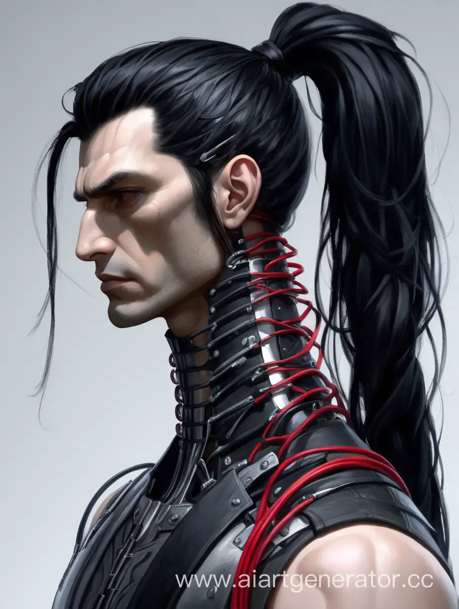 Serious-Man-with-Steel-Prosthetic-Arms-and-Striking-Long-Black-Ponytail