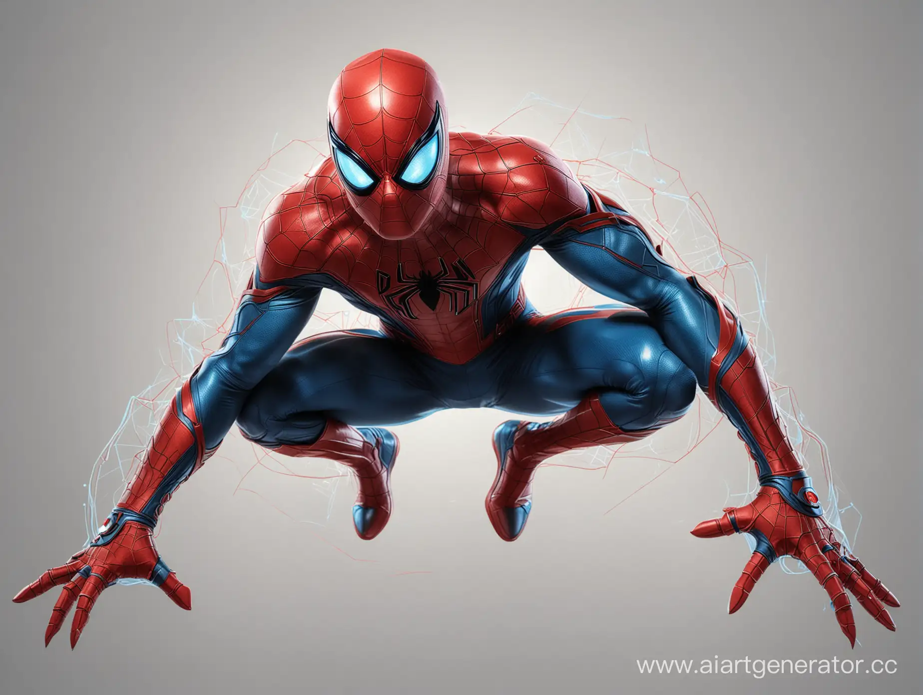 Futuristic-RedBlue-SpiderMan-Suit-with-Glowing-Spider-Logo-and-Lenses