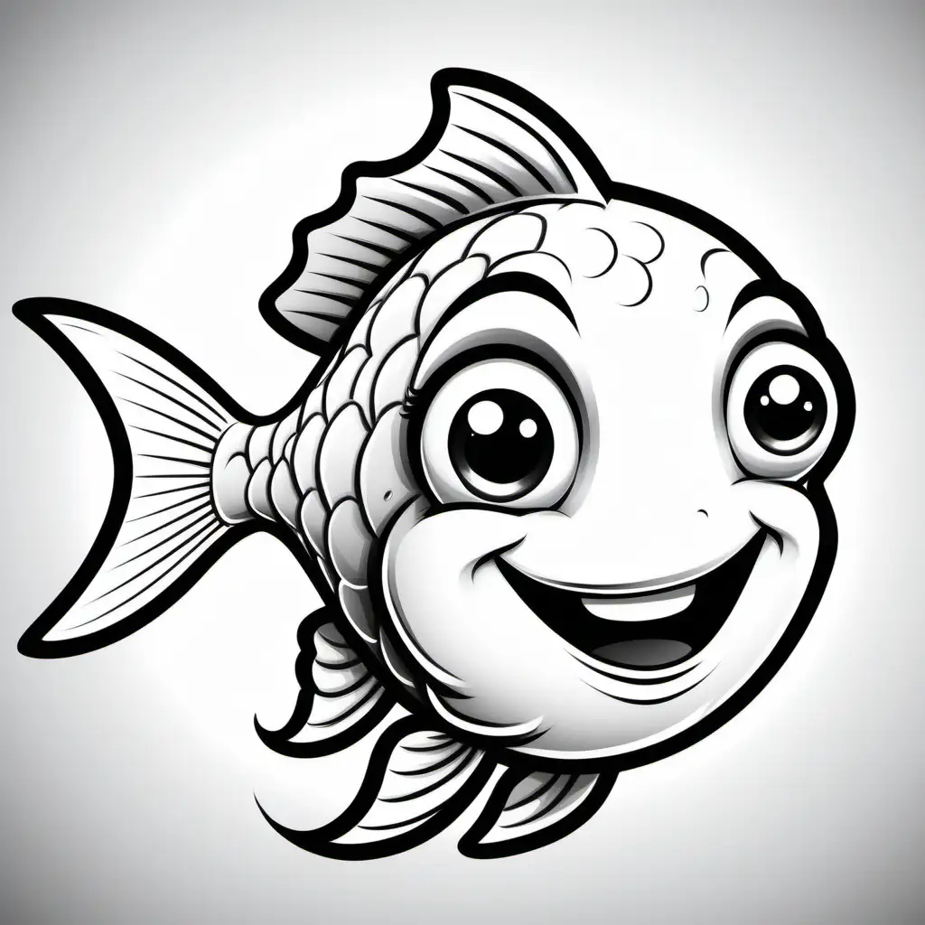 High quality. Black and white. Coloring page. Cartoon fish with big smiles. High quality. —v5