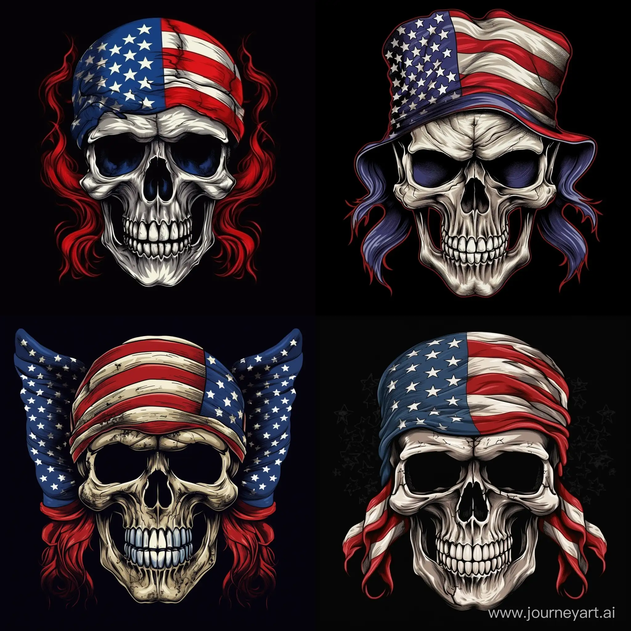 Patriotic-Skull-Tshirt-Print-American-Flag-Bandana-on-Black-Background
