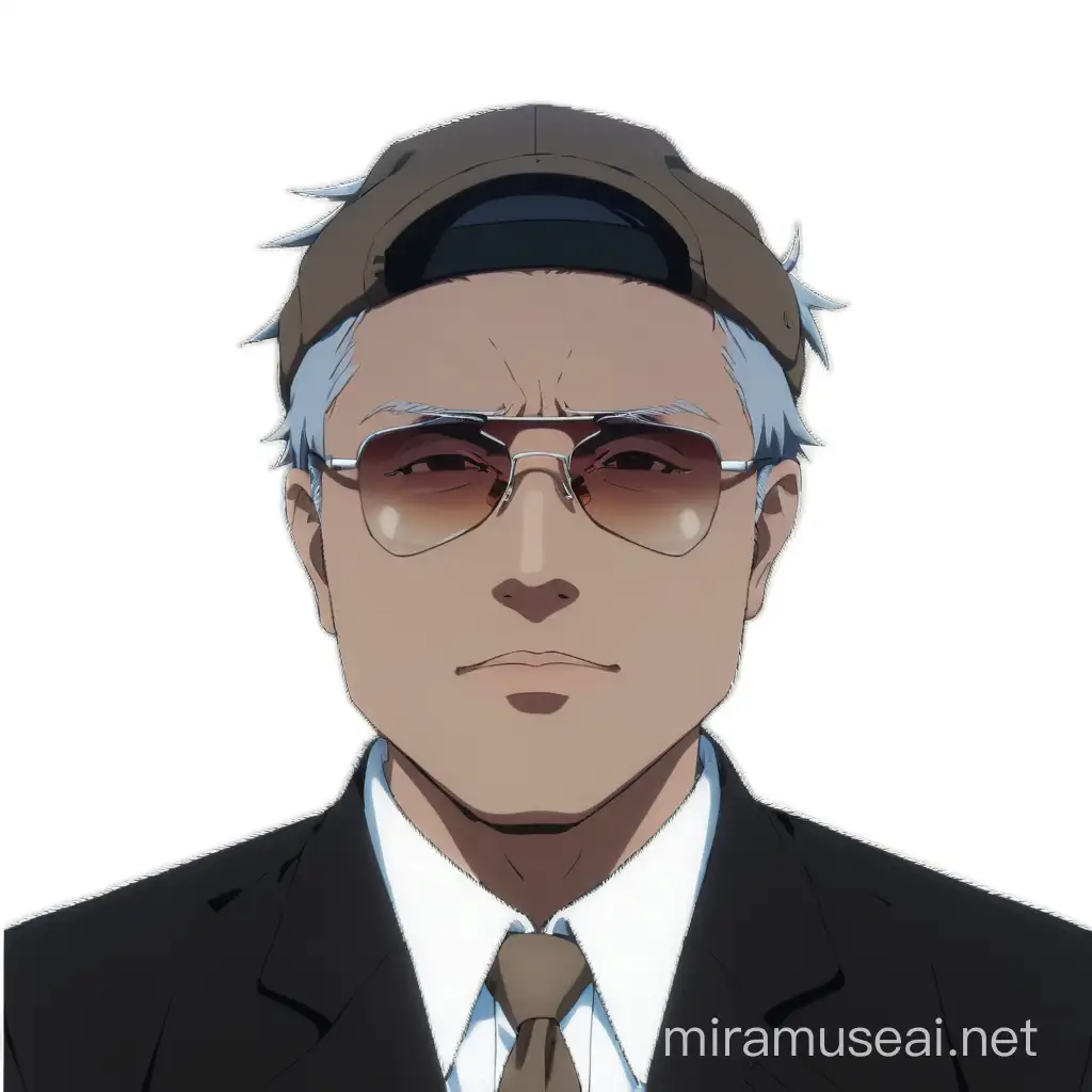 colocar la imagen subida en versión anime de cuerpo entero con gafas de sol, gorra hacia adelante y chamarra cool color cafe