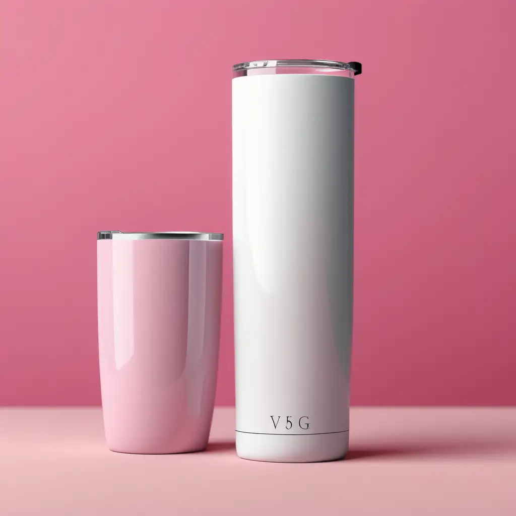 Skinny white straight 20 oz tumbler mockup, in style of etsy advertisment, with realistic
pink home background  high resolution, no logo or text,
photograph with high quality lighting --v 5.2 